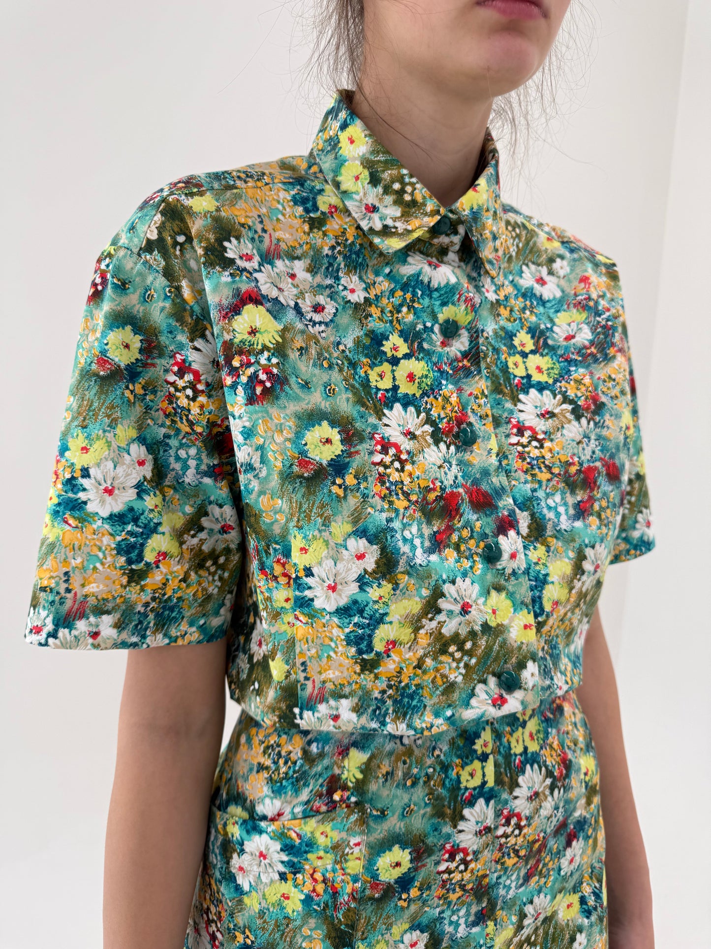 Deux piece vintage din poplin excepțional de bumbac cu print floral