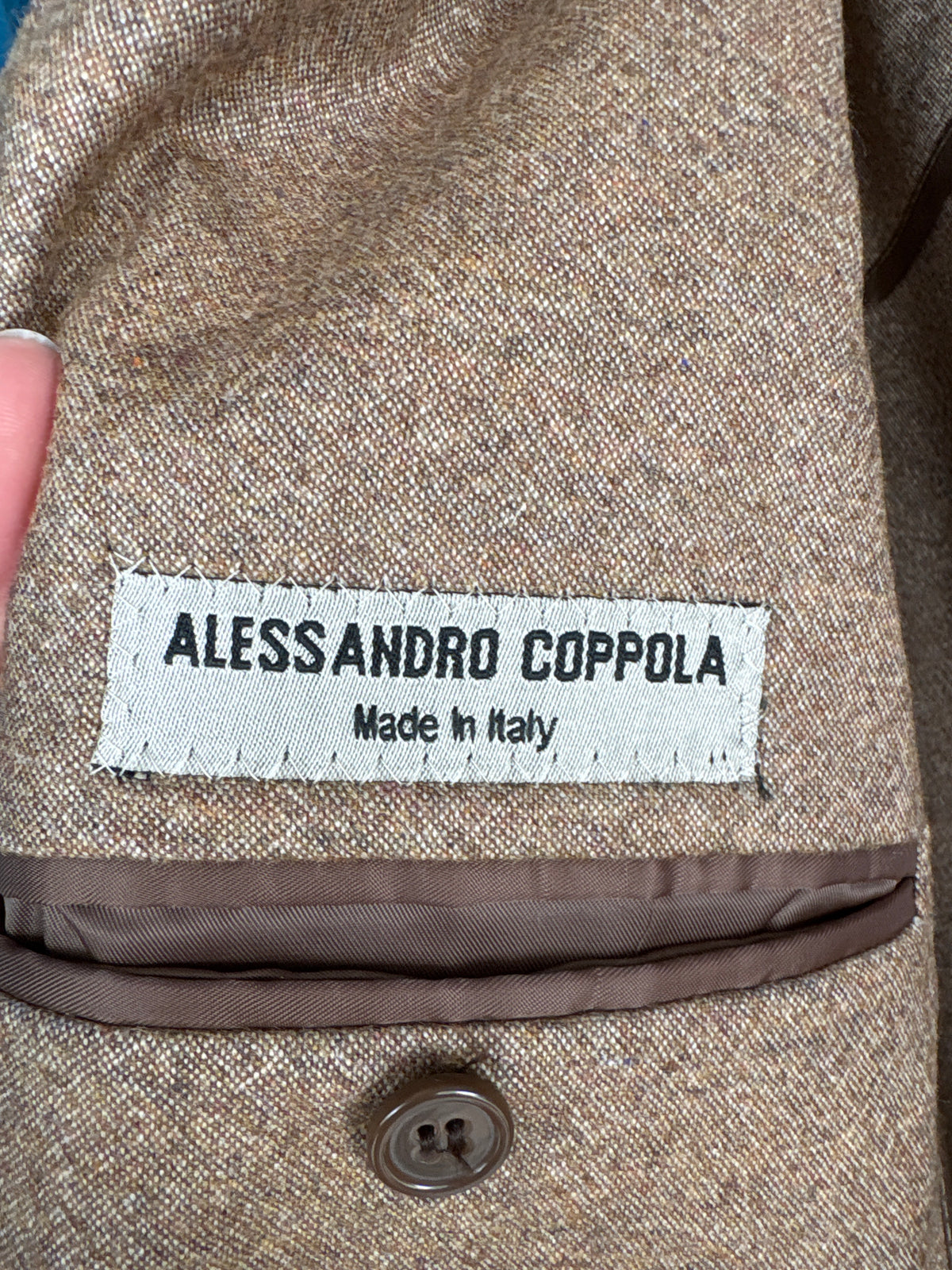 Sacou italian de brand sartorial high end tall din tweed Donegal de lana camel