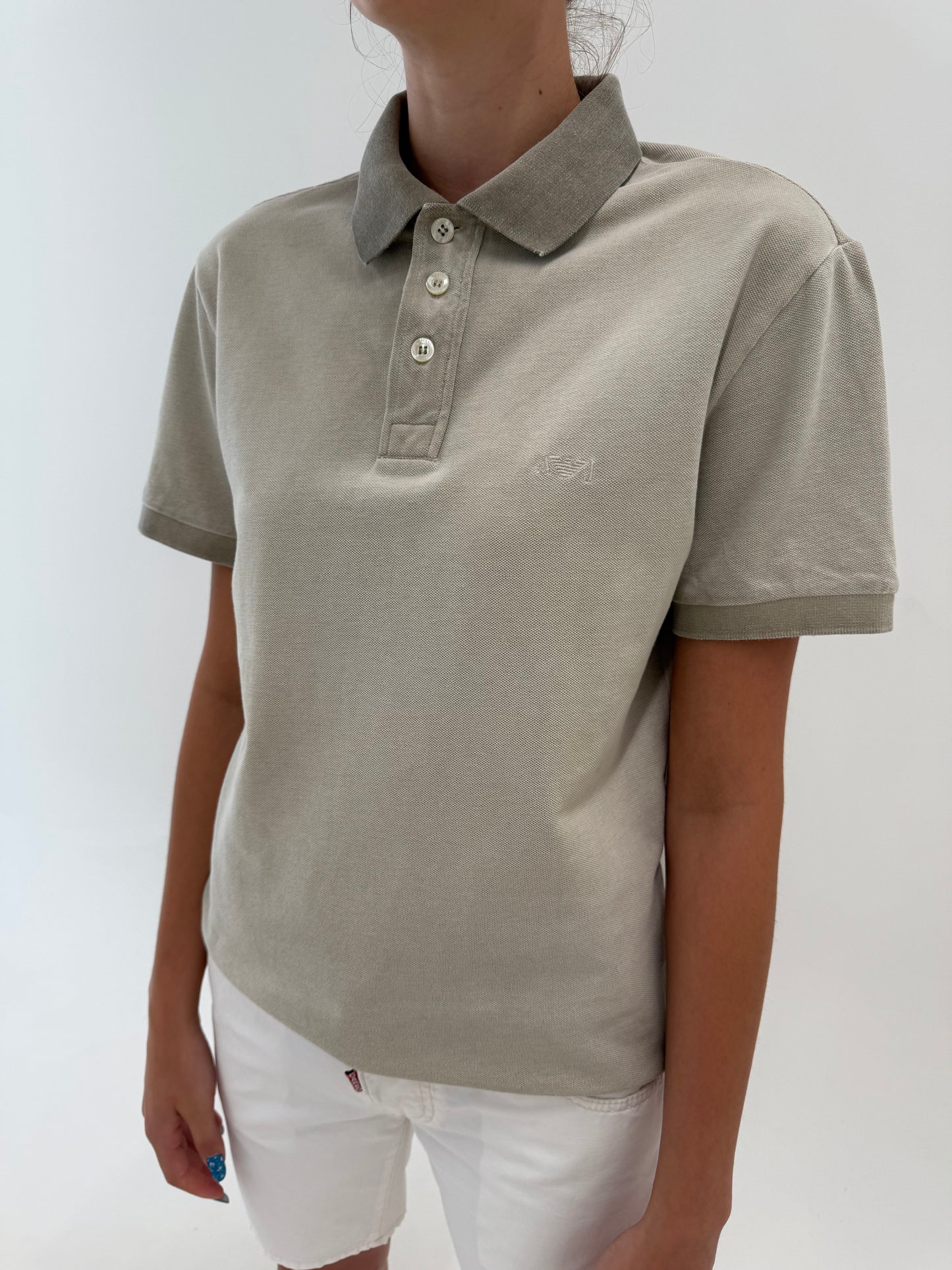 Top polo Armani sand nude din bumbac pique excepțional
