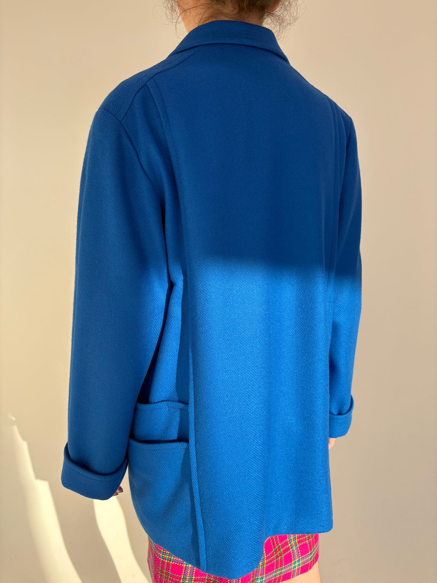 Palton vintage albastru regal din stofă excepțională de lana texturată