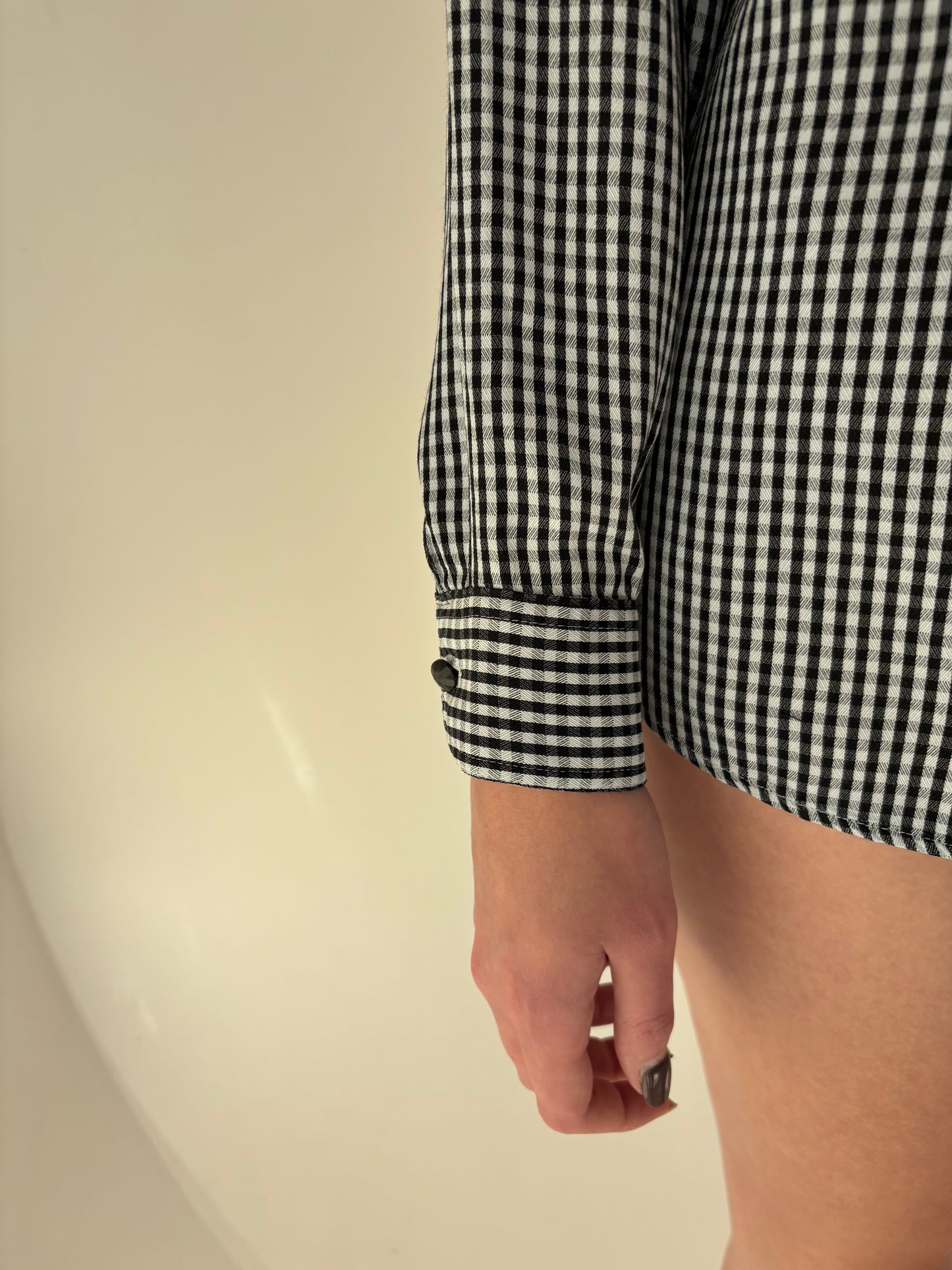 Cămașa premium vinatge în carouri alb negru din poplin texturat