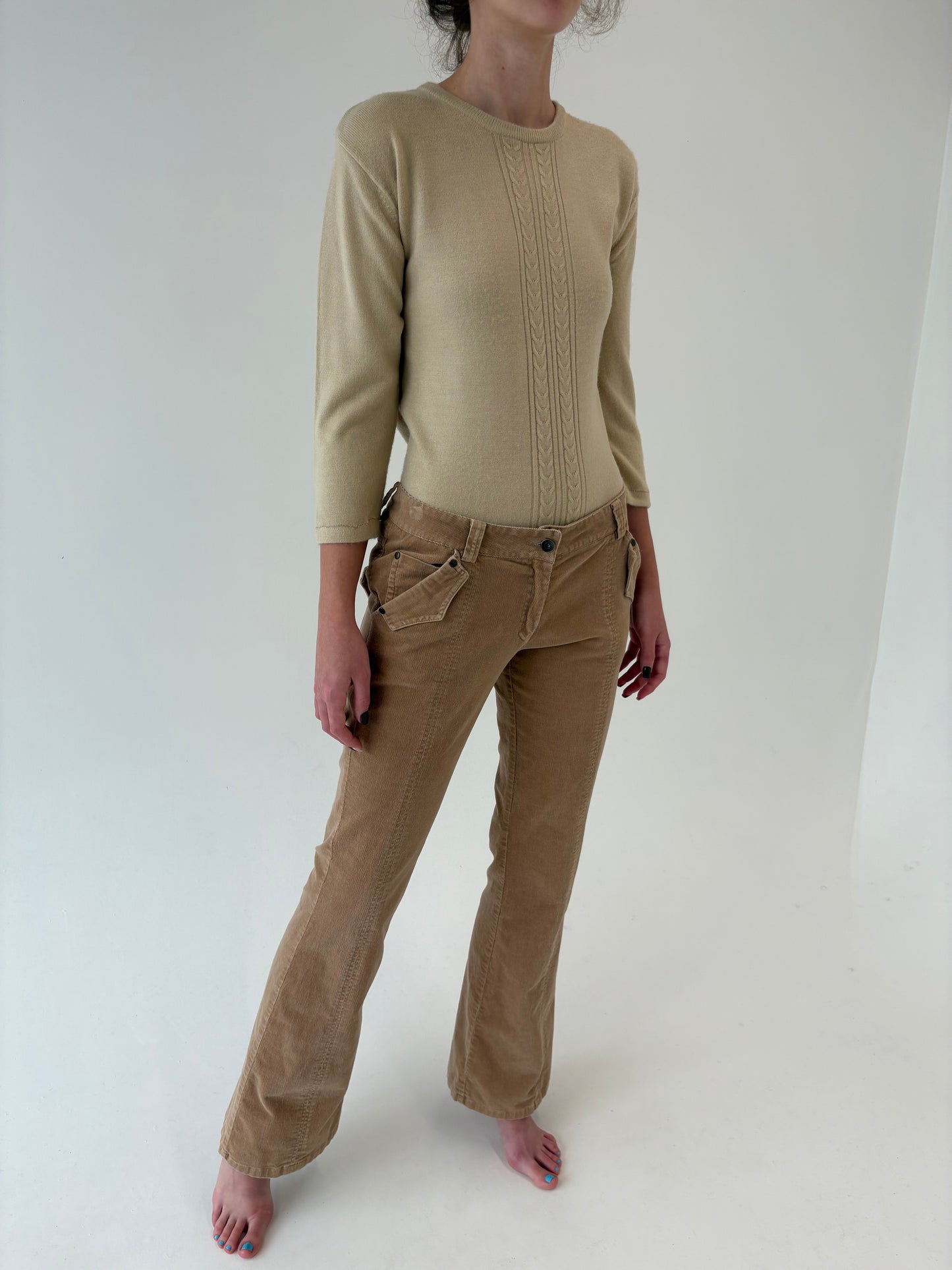Pantaloni camel evazați din corduroy confort modelatori