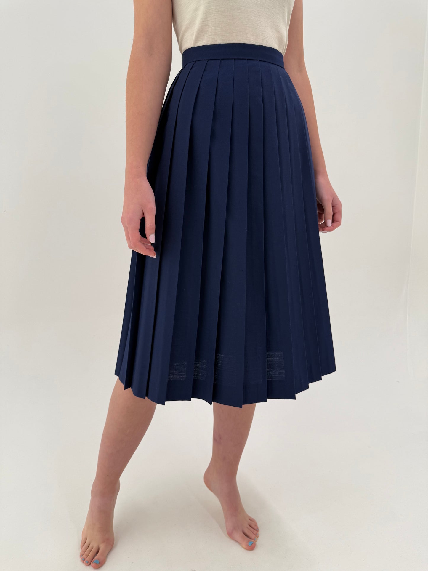 Fustă midi vintage plisată Navy blue din lana extrafina