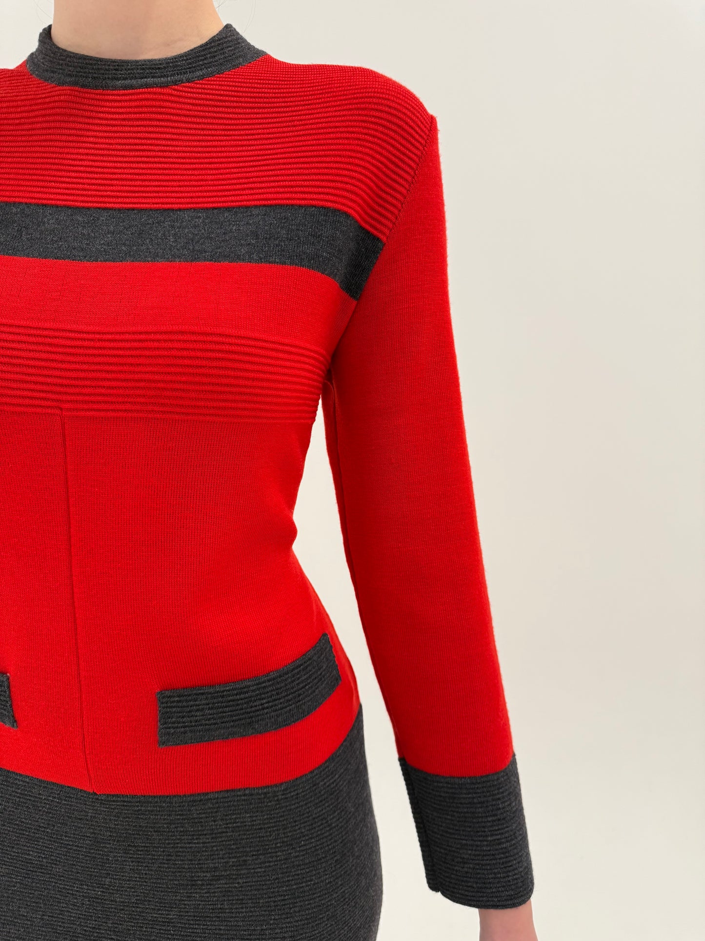 Rochie vintage Fendi colorblock din jerse de lana extrem de fin