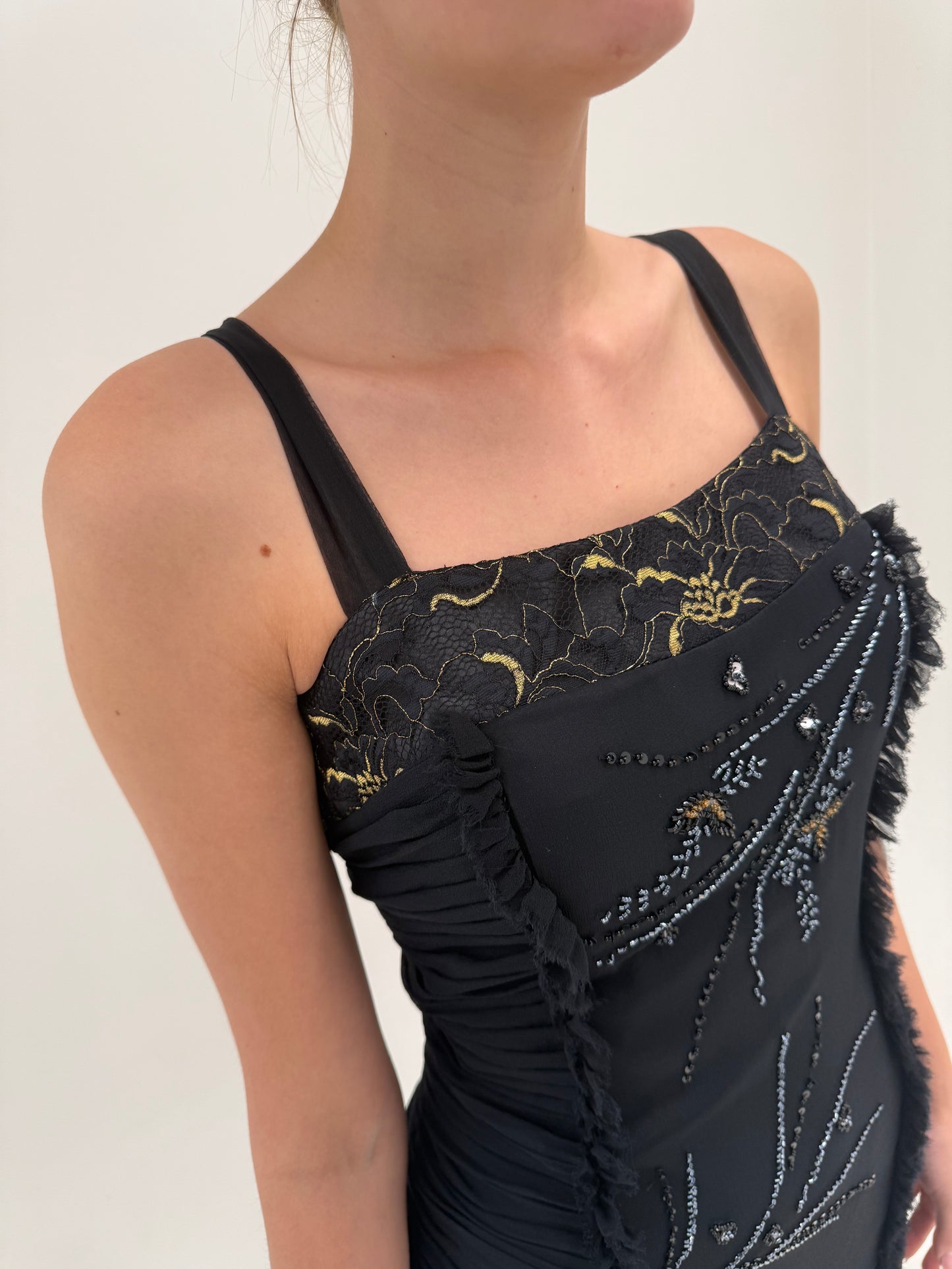 LBD vintage couture mermaid din mătase naturală cu aplicații manuale