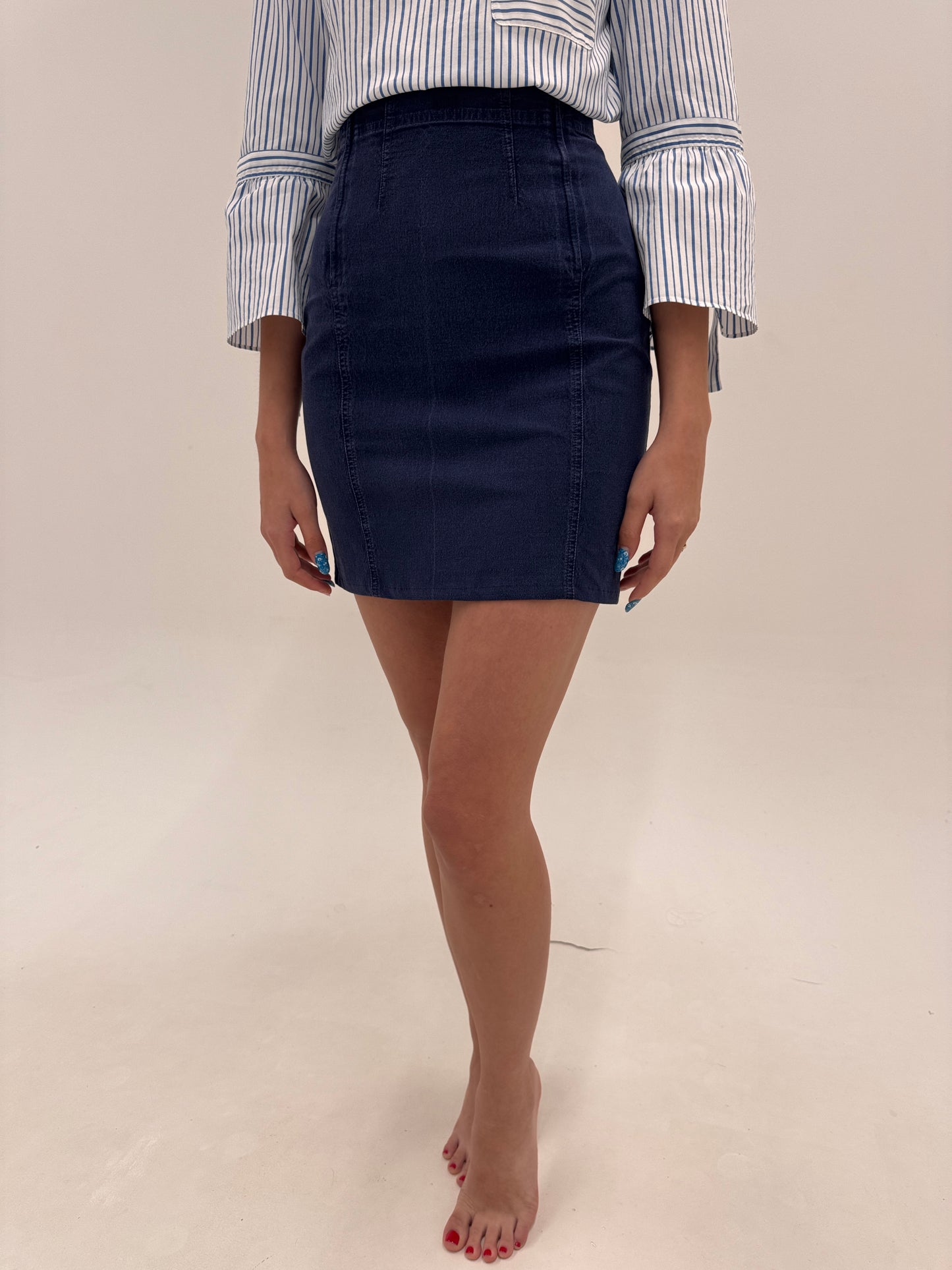 Fustă luxury Laura Biagiotti mini din Jeans modelator cu talie extrem de înaltă