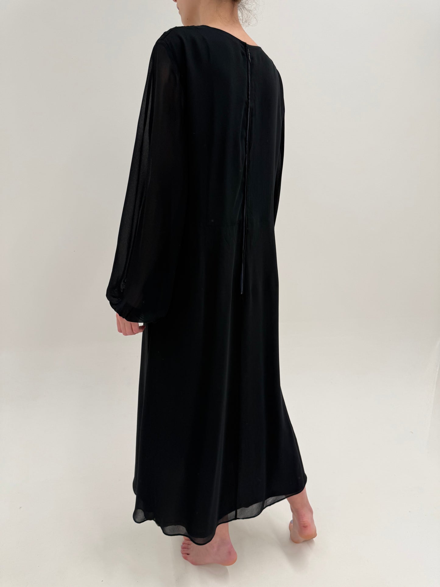 LBD maxi Old vintage anii 40 de colecție din heavy silk georgette cu influențe Art Deco
