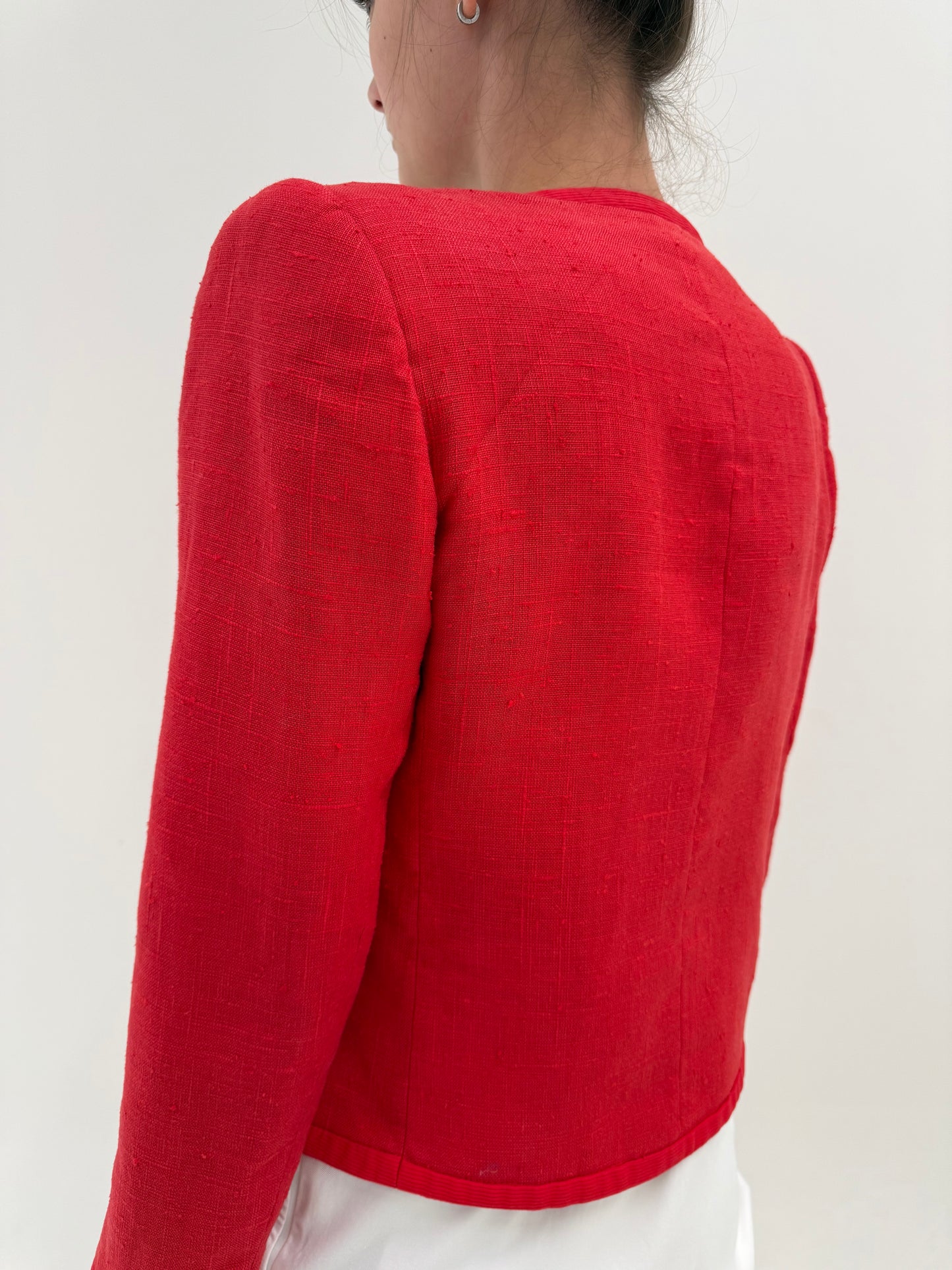 Sacou Valentino vintage din pânză structurată de in cherry red