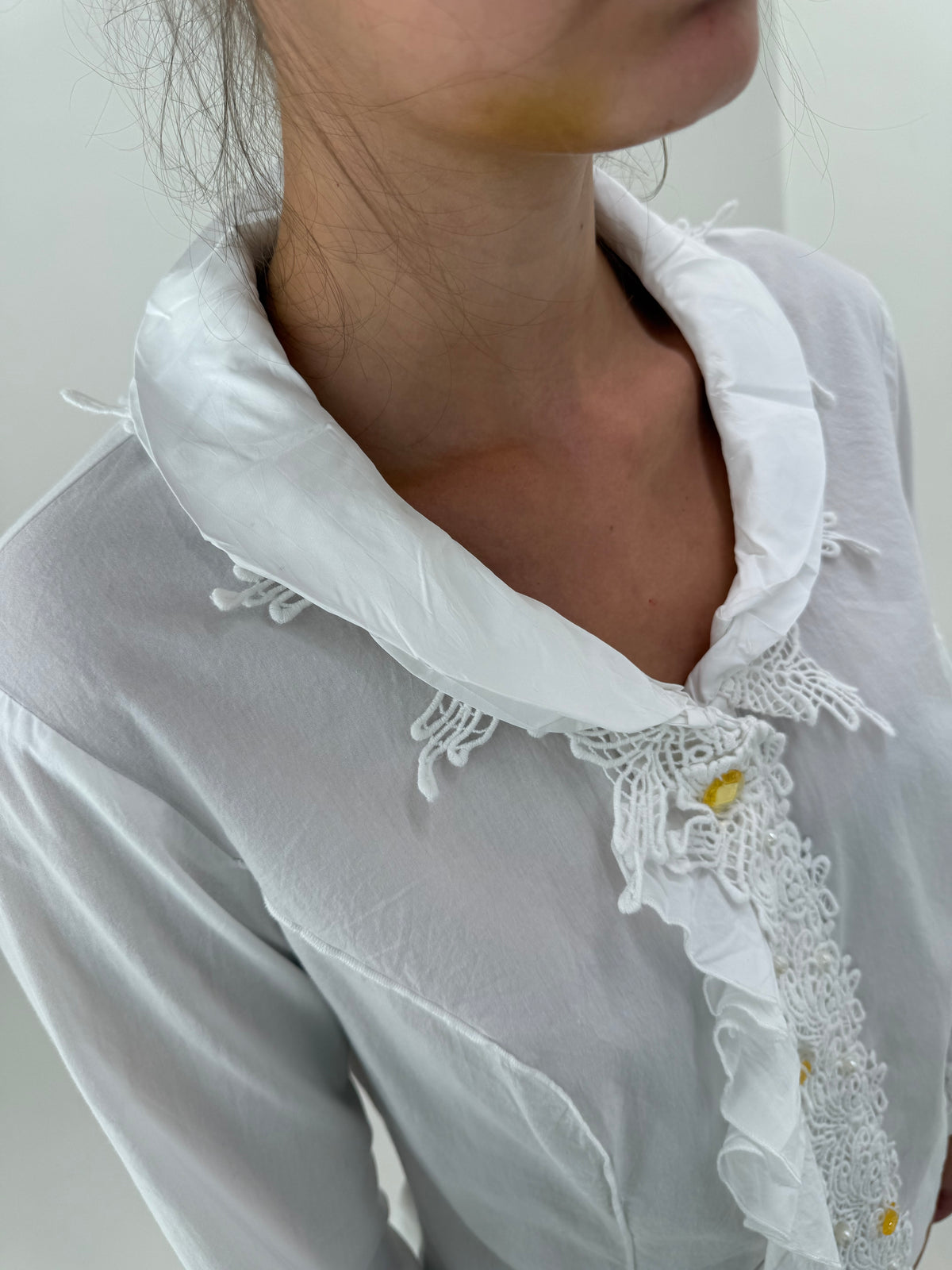 Cămașa de brand luxury vintage Biba cu jabou și guler cu dantelă macrame