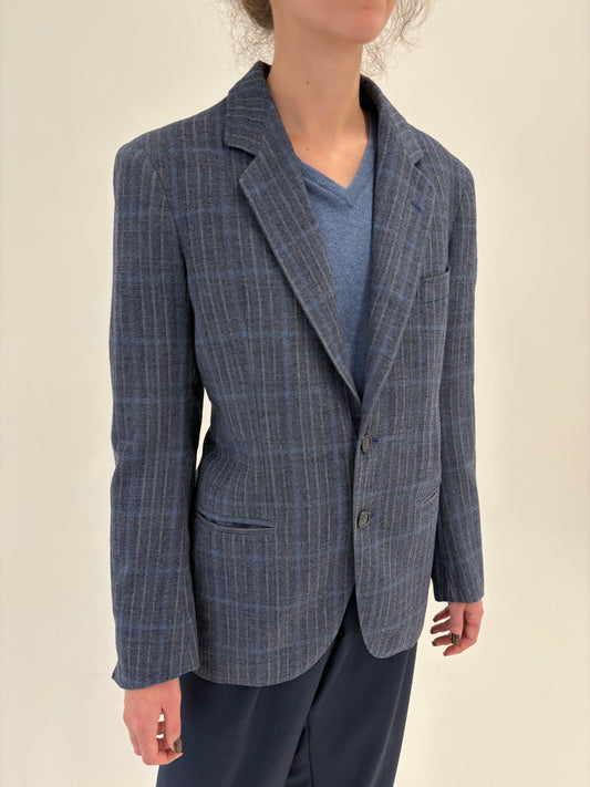 Sacou vintage italian jeans blue în carouri din tweed de lana extrafina