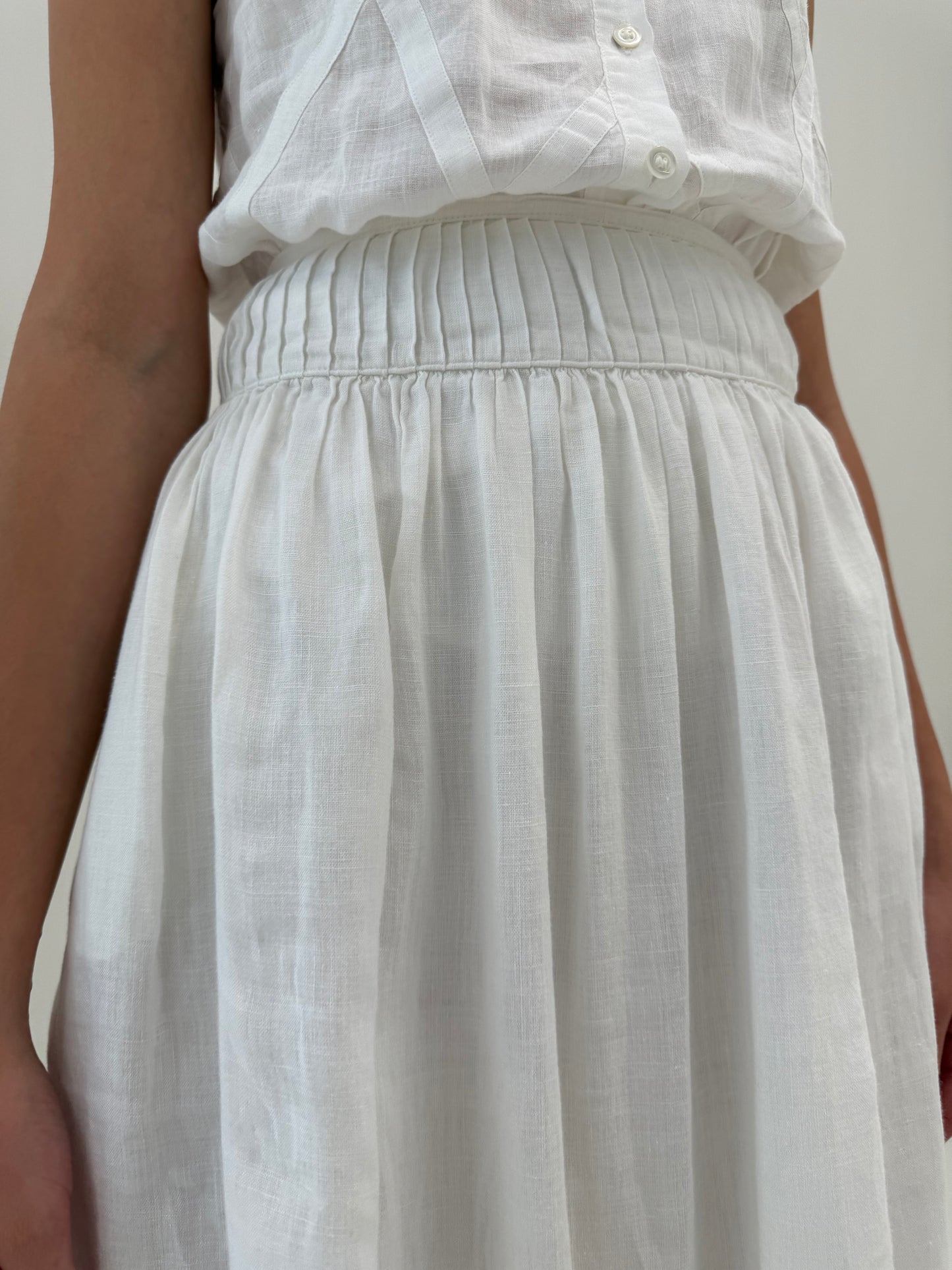 Fustă vintage din in premium cu talie ultra înaltă și broderie anglaise