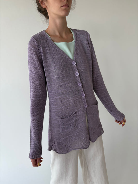 Cardigan italiană super vaporos lavandă din jerse dantelat de bumbac