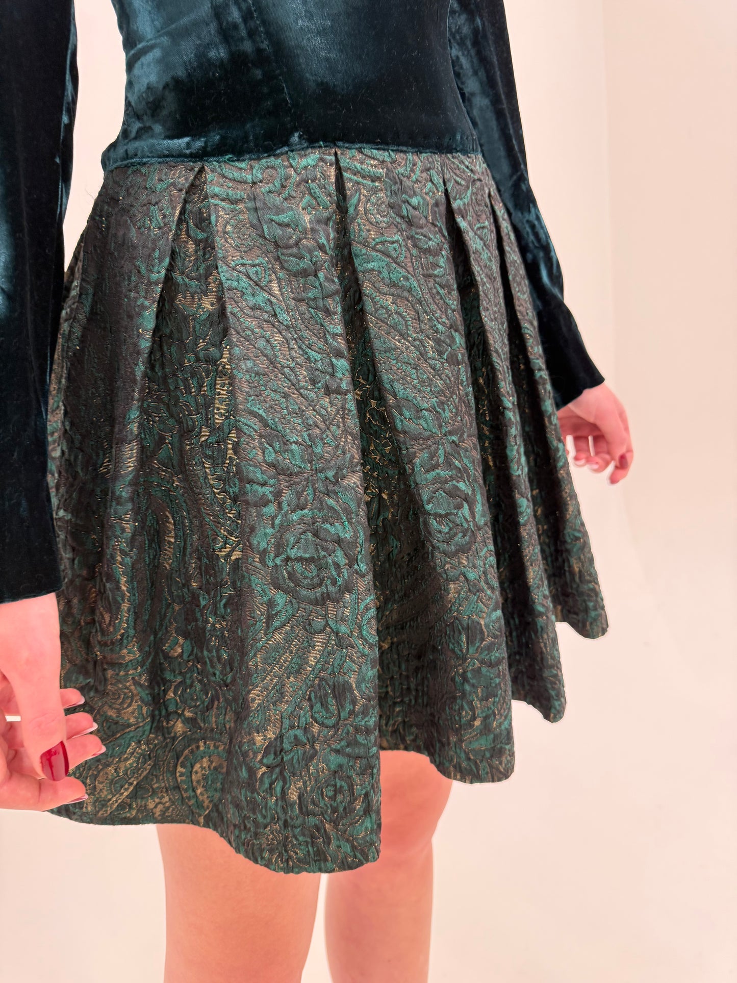 Rochie Max Mara de cocktail din catifea și brocart dark green