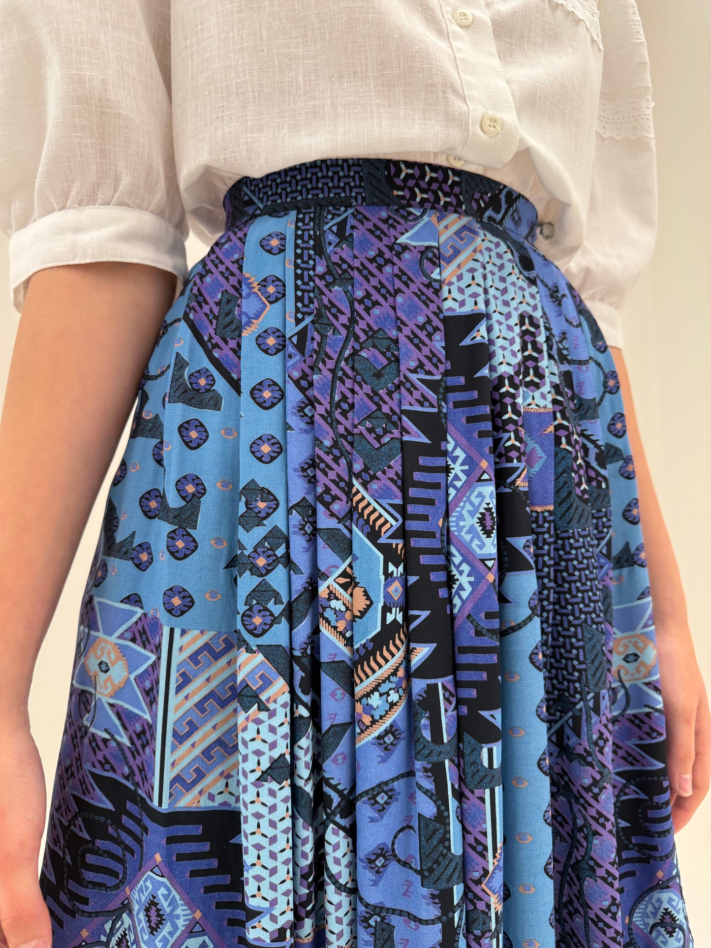 Fustă vintage ultra amplă midi spre maxi cu print in nuanțe superbe