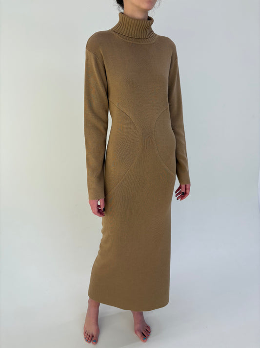 Rochie maxi camel tip Maleta din lana merino extrafina de gramaj mare