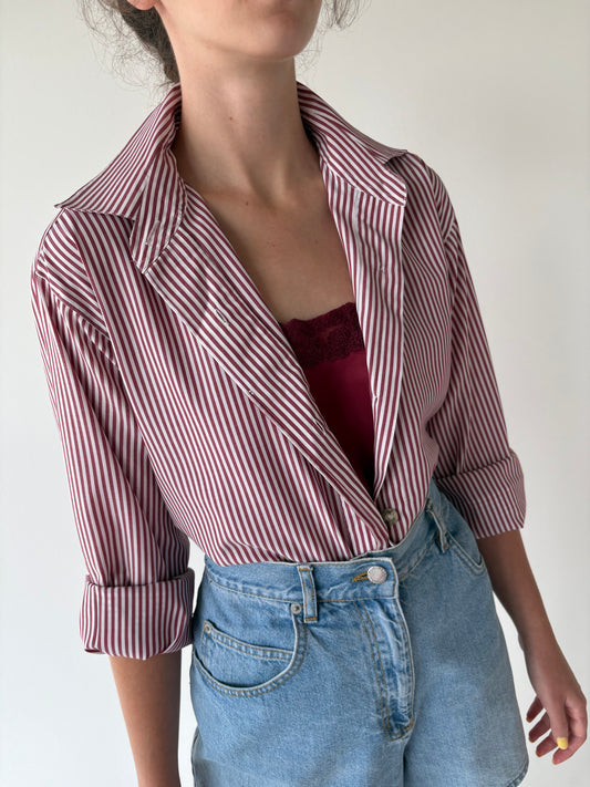 Cămașa vintage din poplin texturat cu dungi burgundy