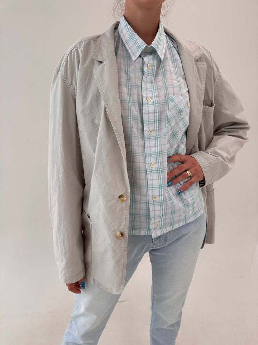 Sacou Valentino vintage tall din gabardină de bumbac warm gray