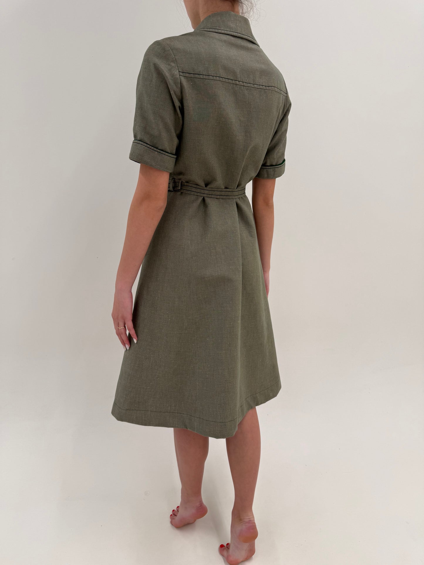 Rochie vintage din pânză de in și bumbac în nuanța superbă