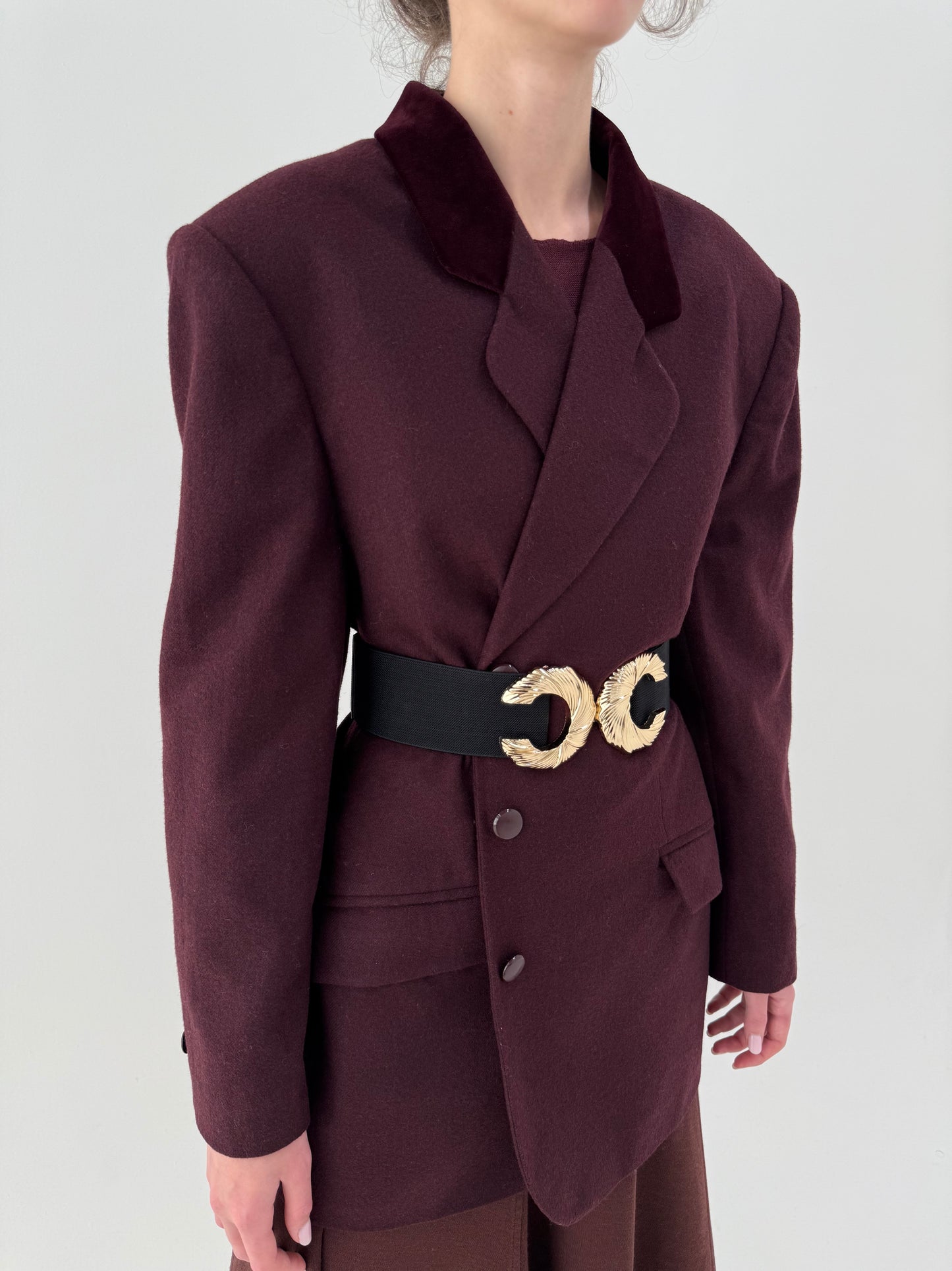 Sacou vintage burgundy din stofă ușor structurată de lana extrafina