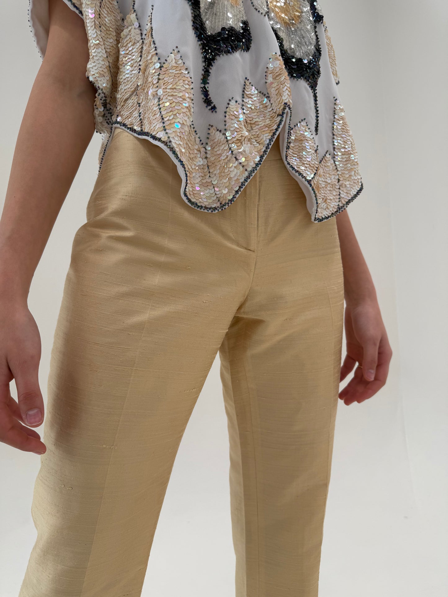 Pantaloni Dolce& Gabbana din mătase naturală dupioni light gold