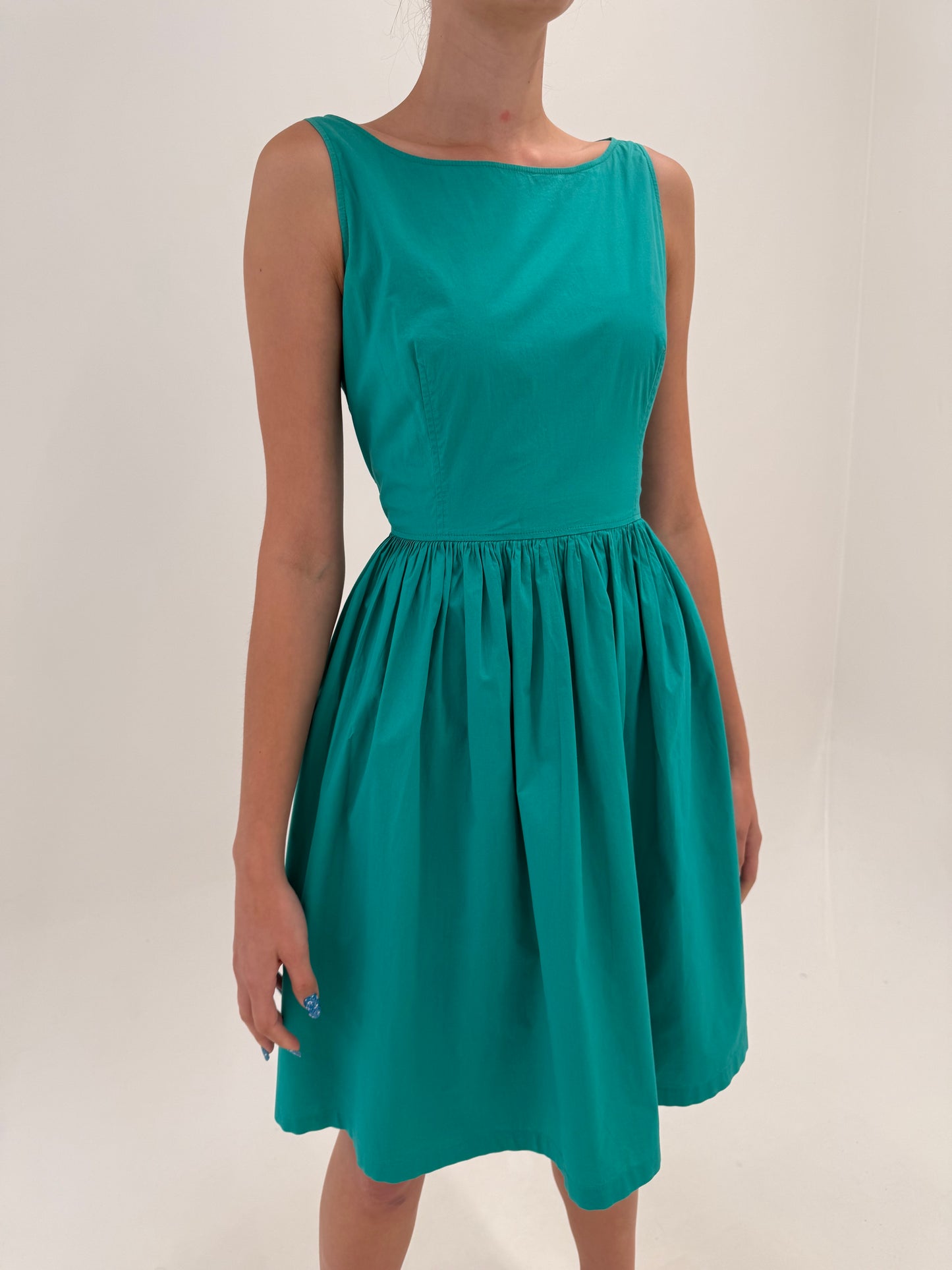 Rochie Max Mara aqua green din poplin excepțional de bumbac cu talie marcată