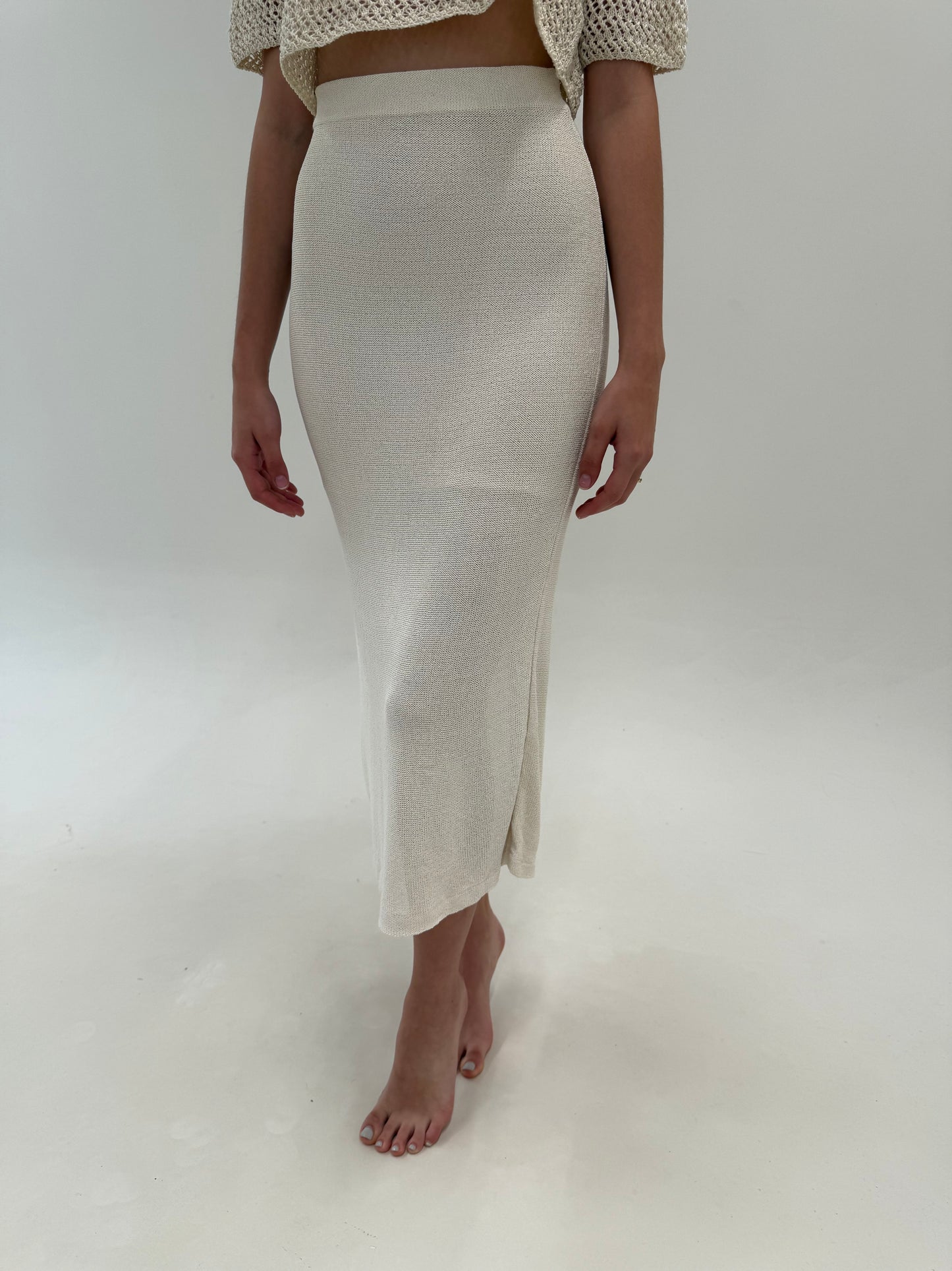 Fustă premium italiana maxi din jerse de vară butter white