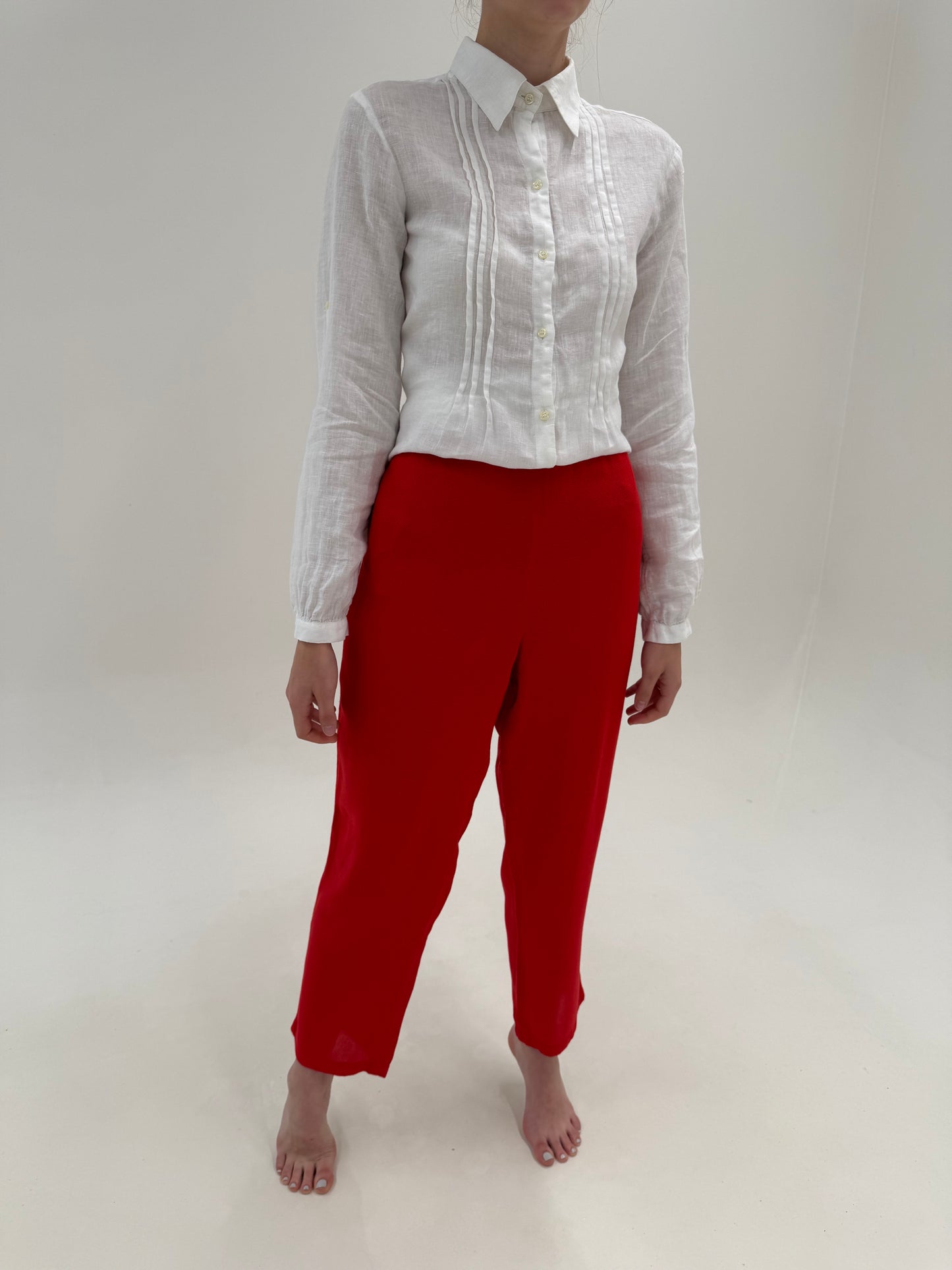 Pantaloni de vară vintage cu talie ultra înaltă marcată elastică