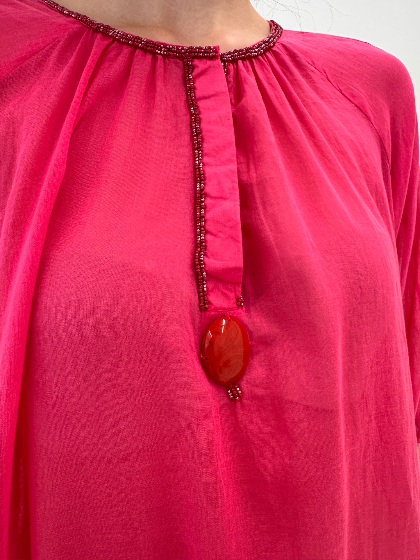 Kaftan fucsia de plajă italian din cel mai fin bumbac nou cu eticheta