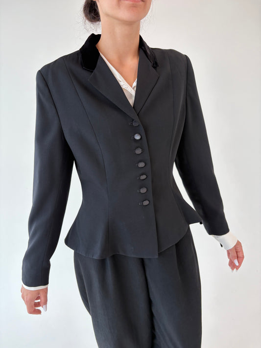Sacou old vintage negru ultra cambrat în stil Dior din lana extrafina