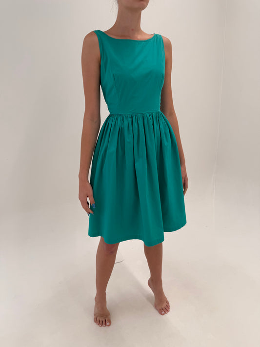 Rochie Max Mara aqua green din poplin excepțional de bumbac cu talie marcată