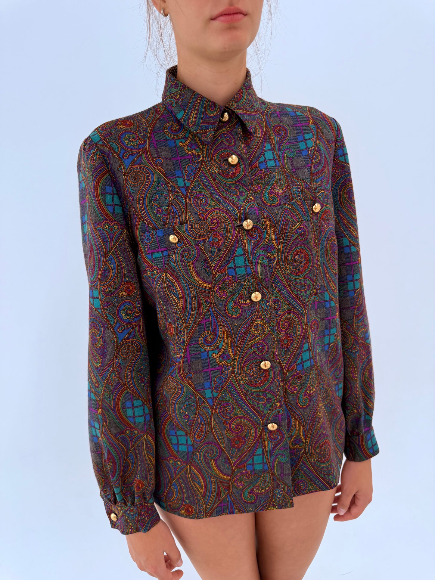 Set vintage luxury Delmod din lanita excepțională cu print paisley și nasturi aurii