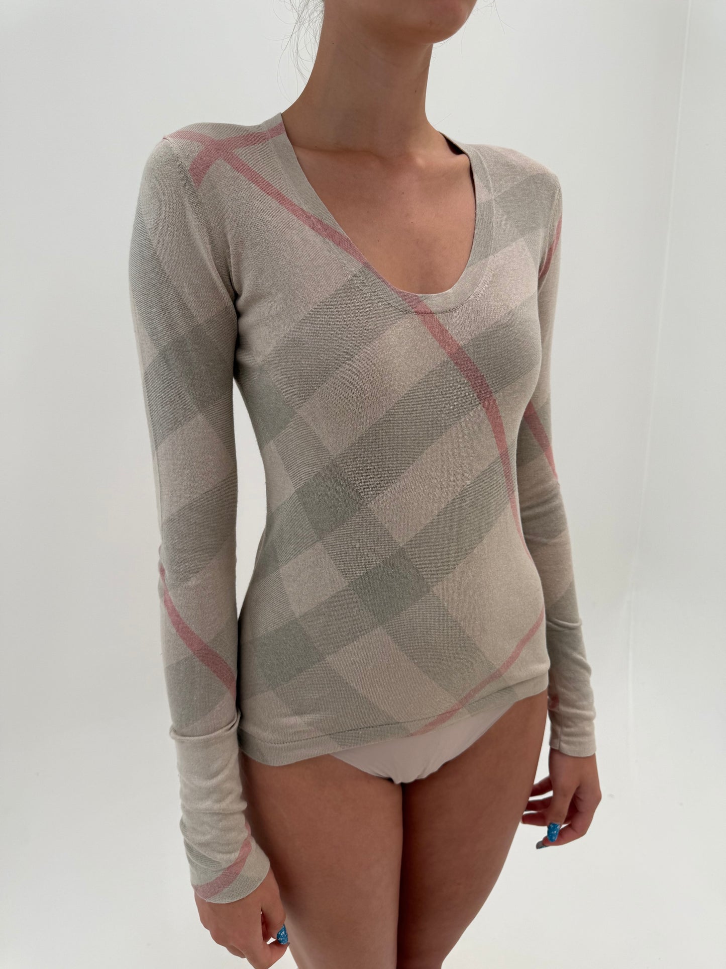 Soft knit Burberry din mătase naturală și bumbac cu printul specific brandului