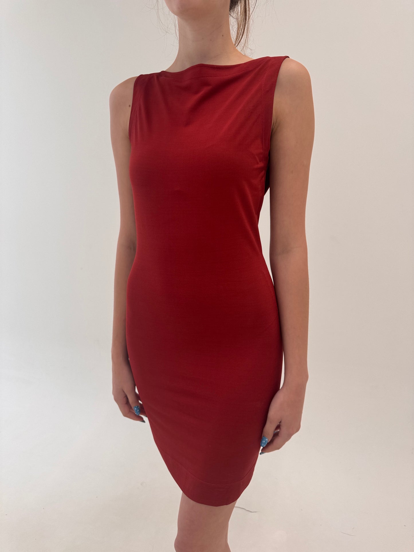 Rochie vintage excepțională cu decupaj la spate merlot red de designer italian