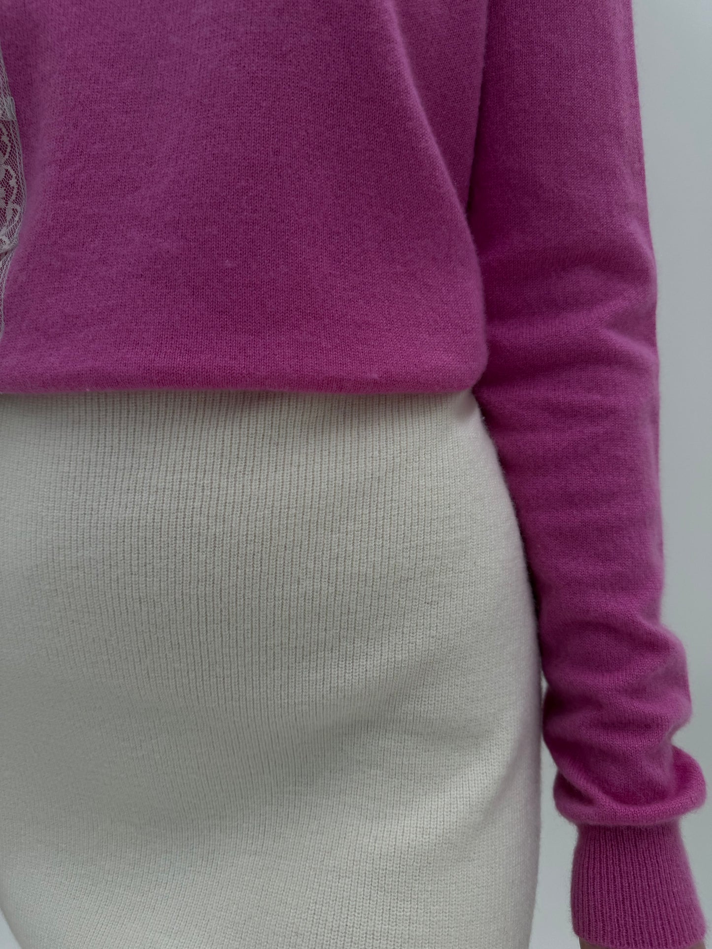 Fustă italiană butter white din tricot de lana merino extrafina de gramaj mare