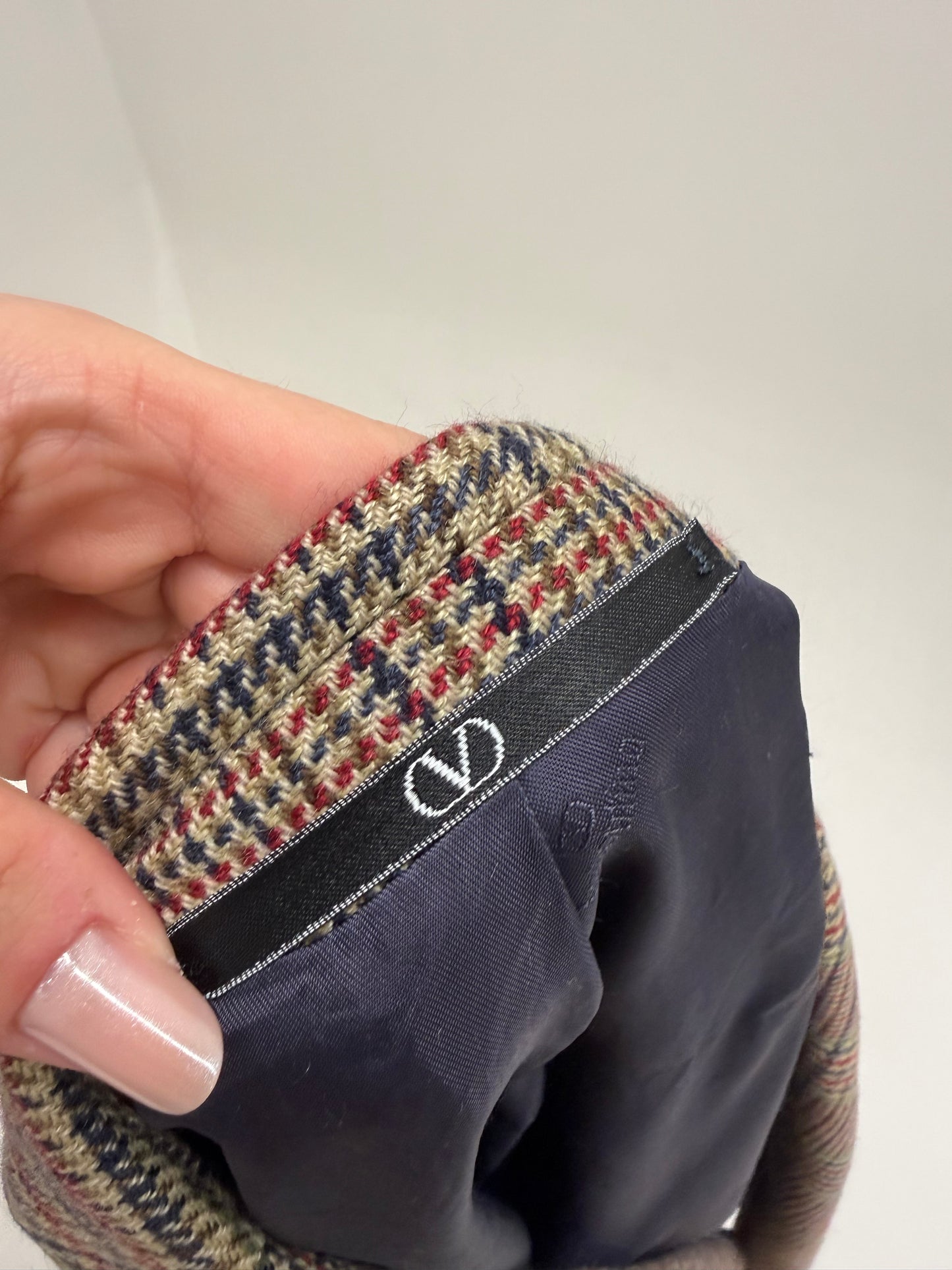 Sacou Valentino camel din tweed de lana extrafina si cașmir pied de coq