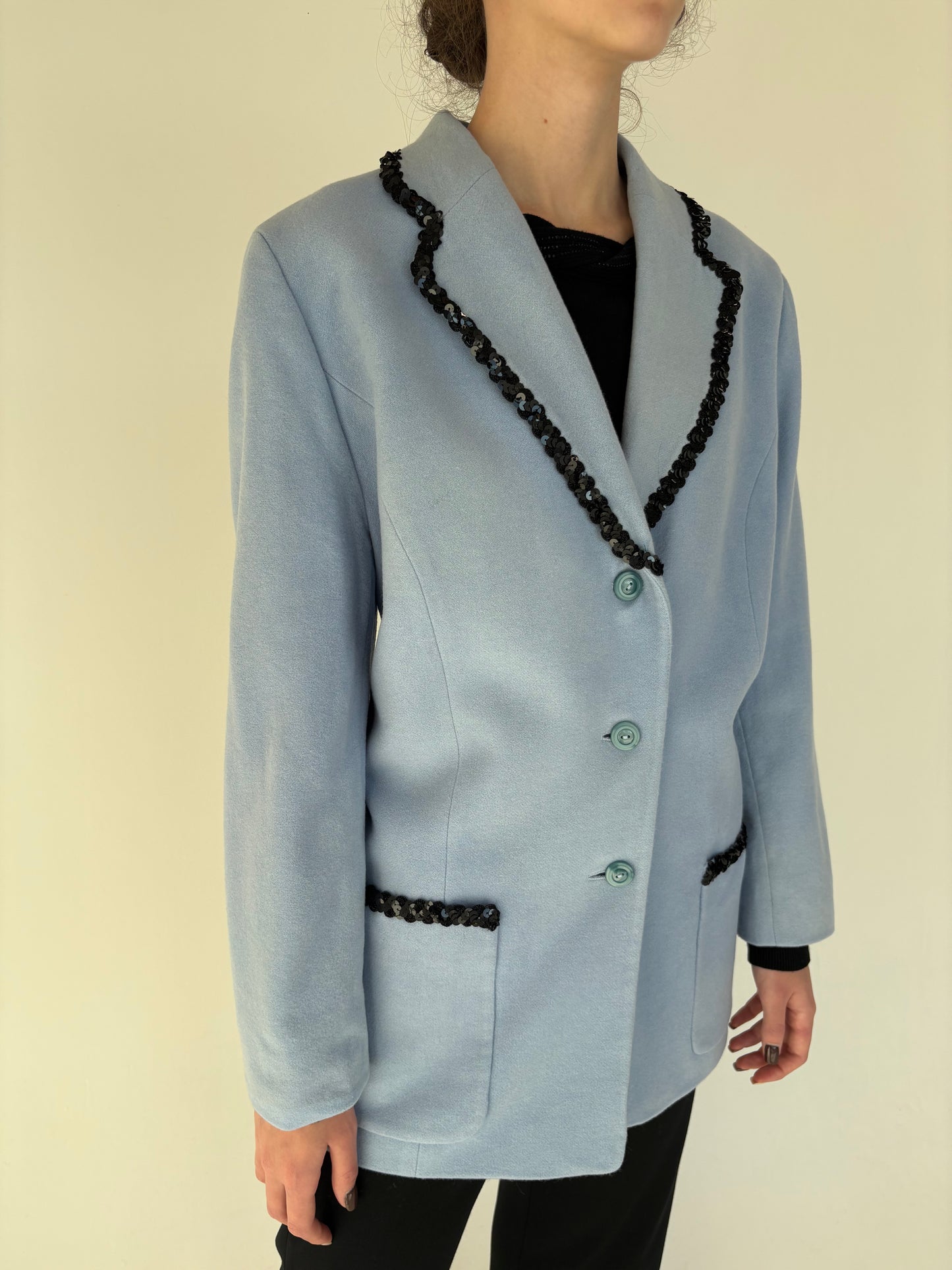 Sacou baby blue elegant din cașmir și lana extrafina