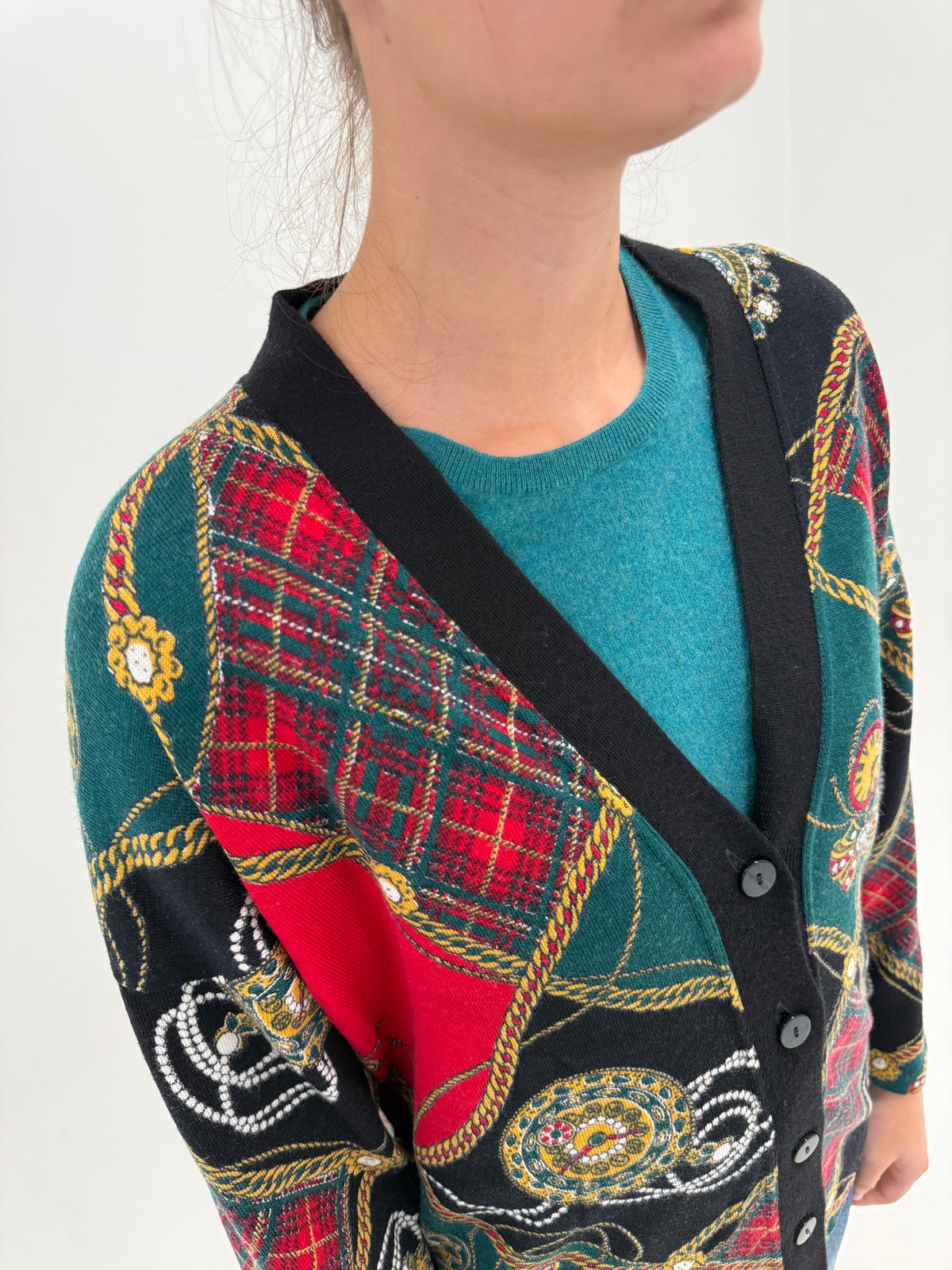 Cardigan vintage cu print baroc din lana extrafina