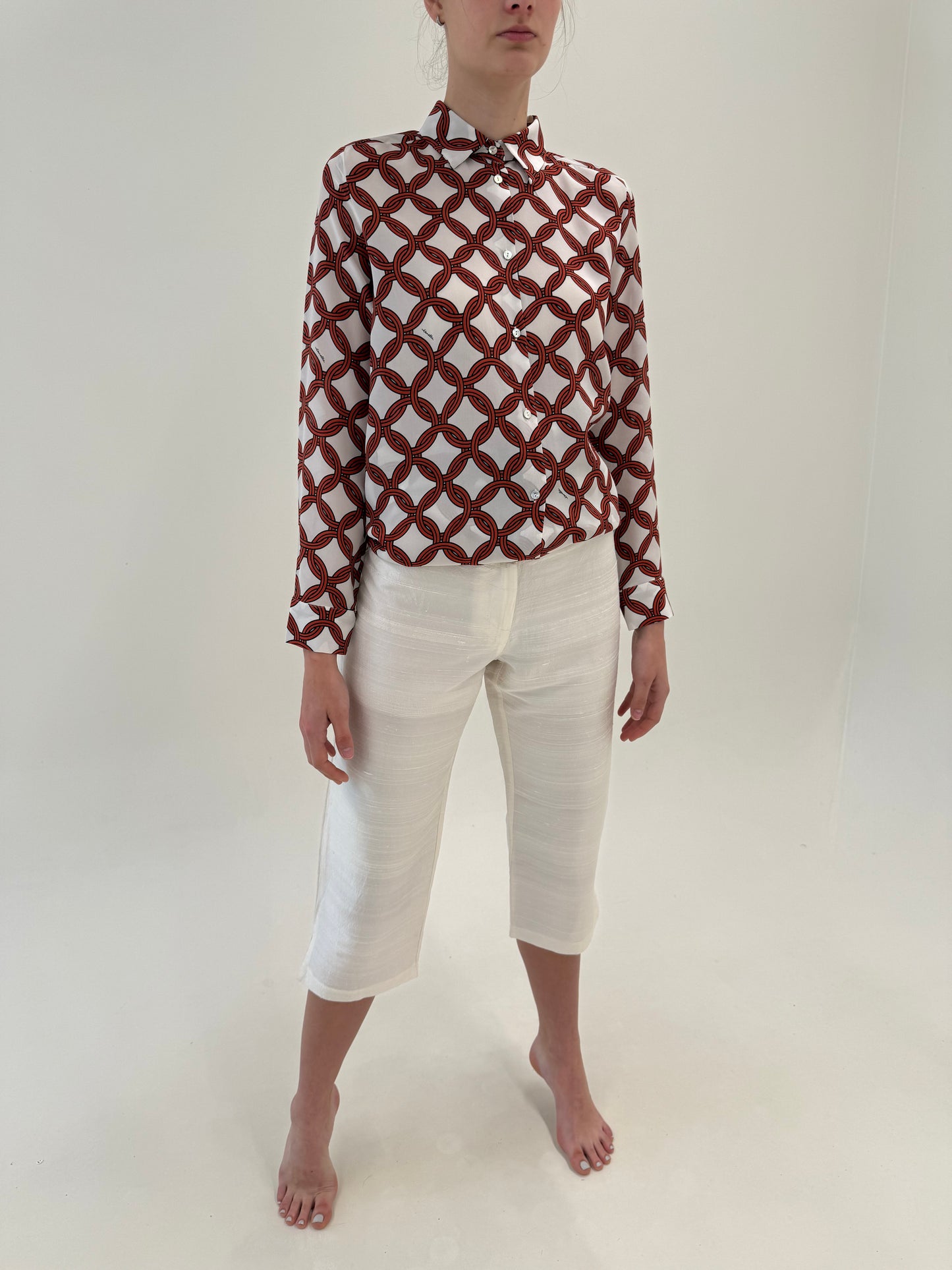 Pantaloni petite sau capri din mătase naturală dupioni