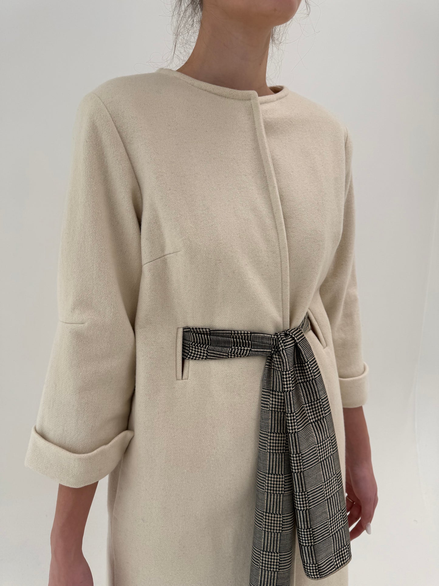 Pardesiu vintage luxury Pierre Cardin cu cordon din mătase naturală din stofă melanj