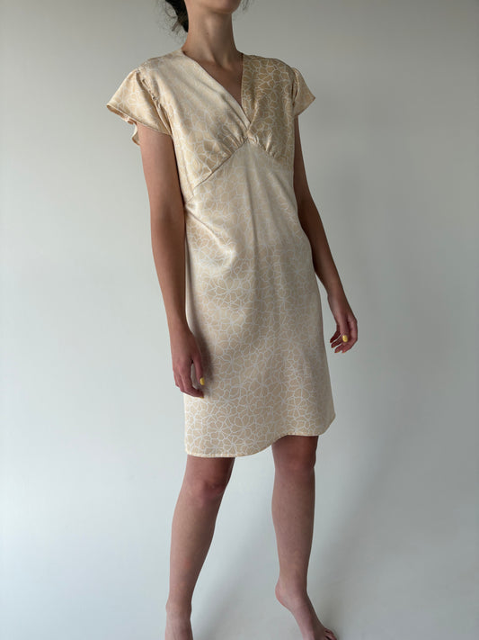 Rochie în bie din mătase naturală camel și ivoire