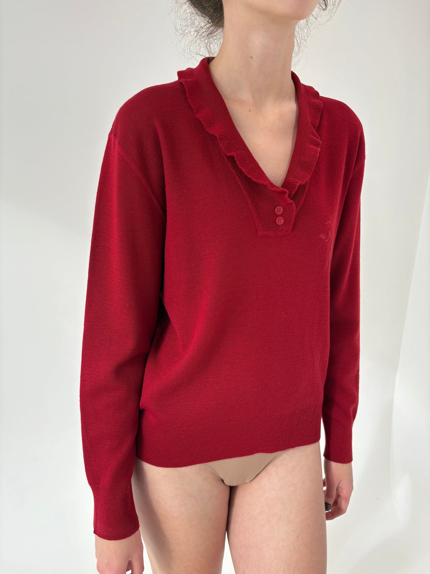 Pulover vintage italian burgundy din lana extrafina de gramaj mare