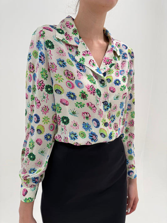 Cămașa vintagedin mătase naturală texturată cu nasturi YSL