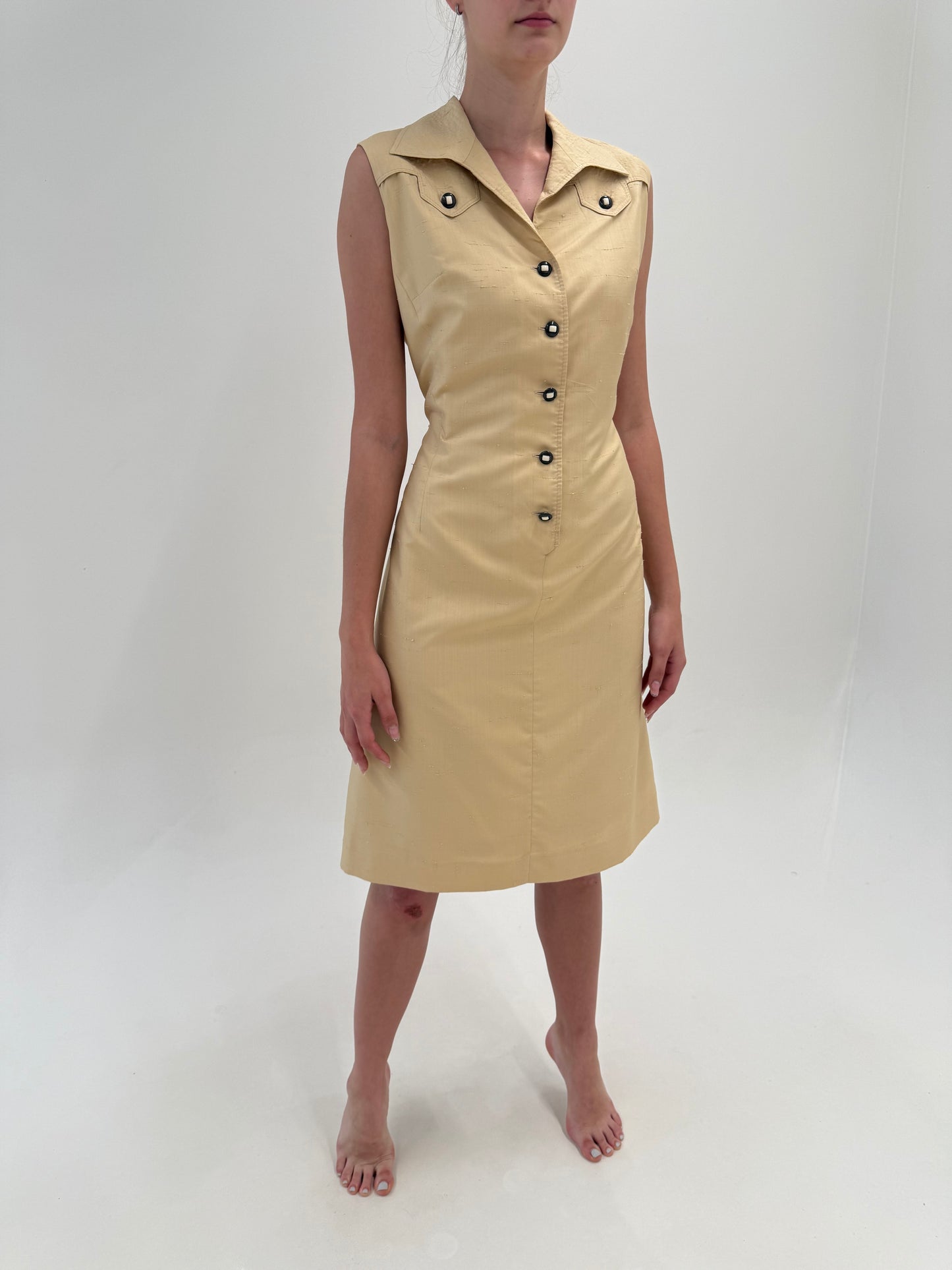 Rochie Safari din pânză de mătase naturală camel
