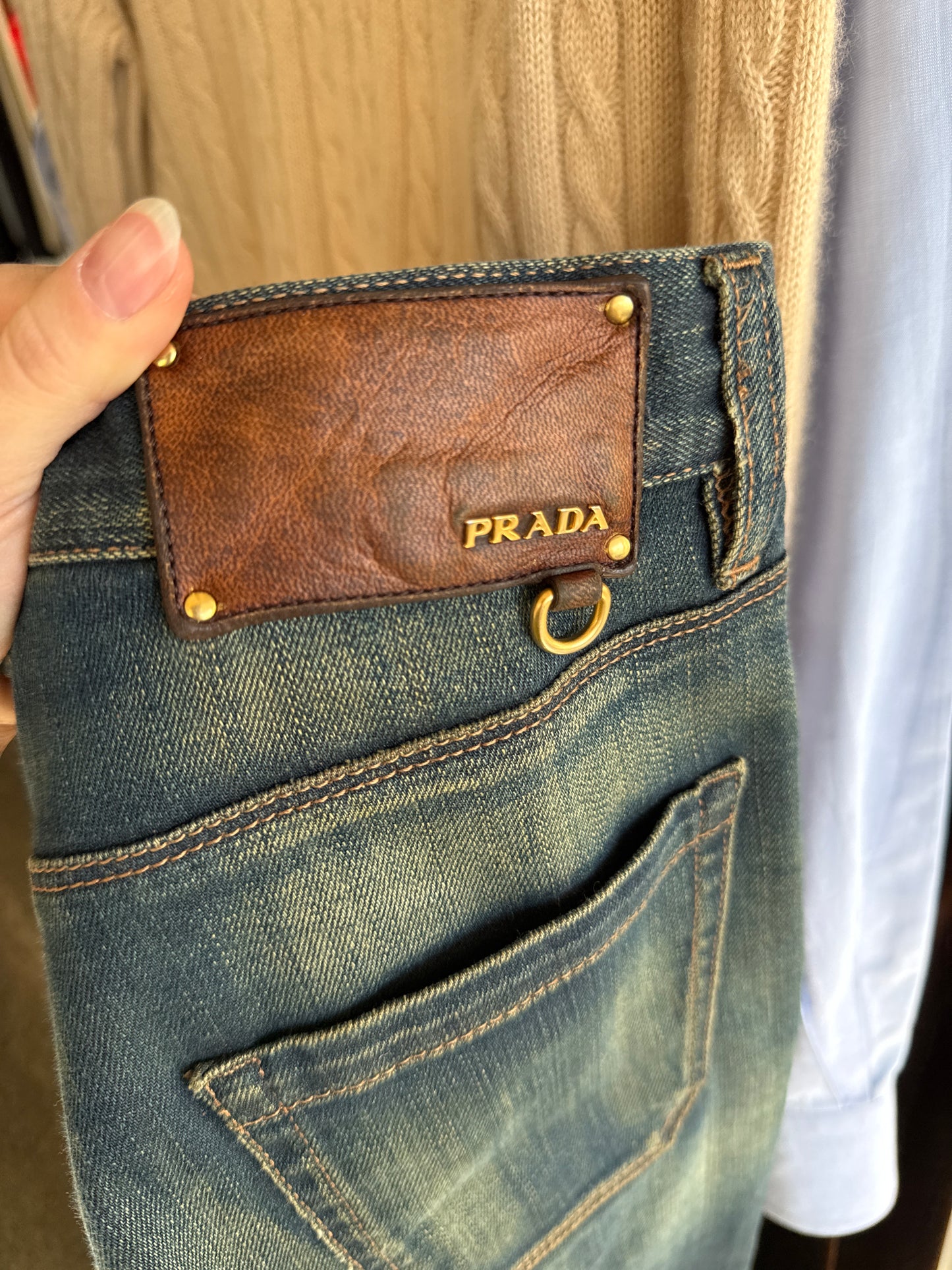 Jeans Prada dark wash bootcut foarte ușor modelatori
