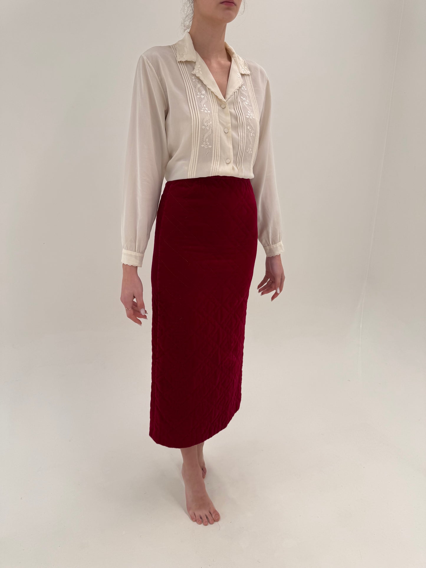 Fustă maxi dark cherry red din matlase exceptional de catifea