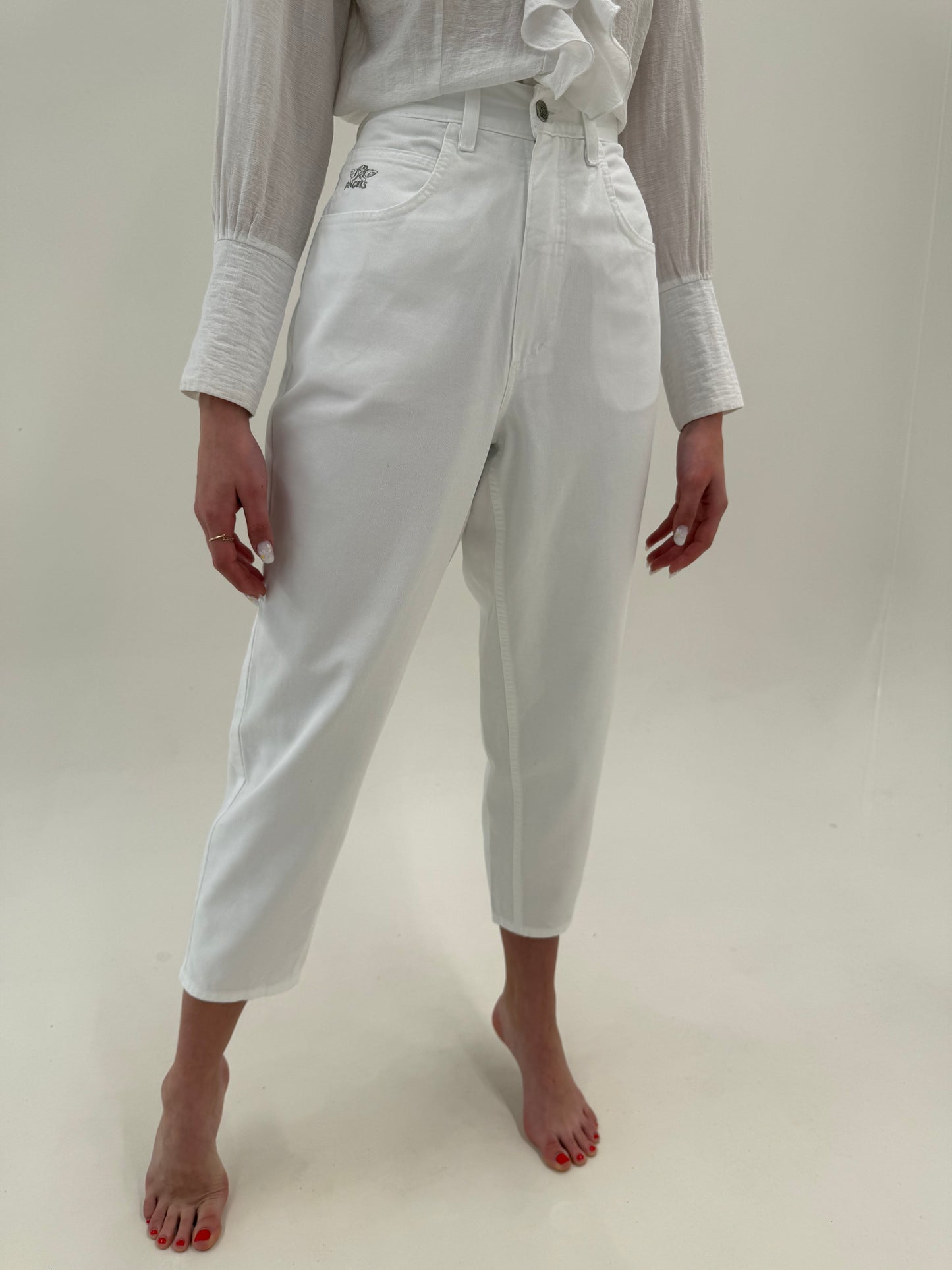 Jeans vintage mom fit petite cu talie ultra înaltă