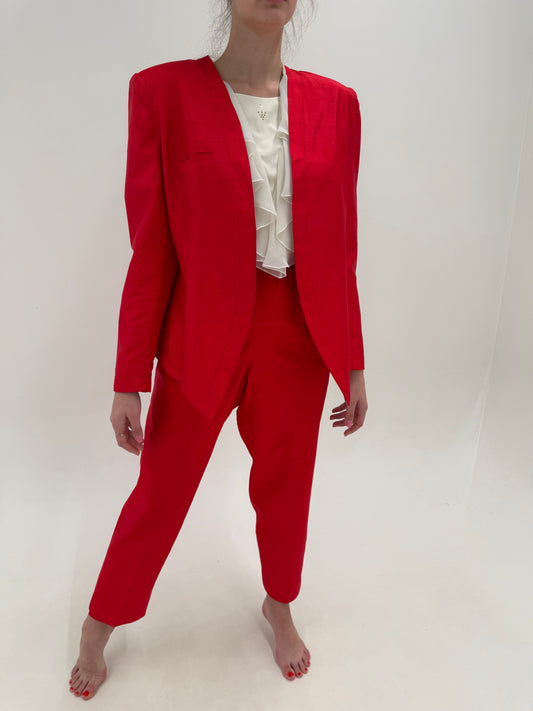 Deux piece no iron din mătase naturală dupioni Ferrari red