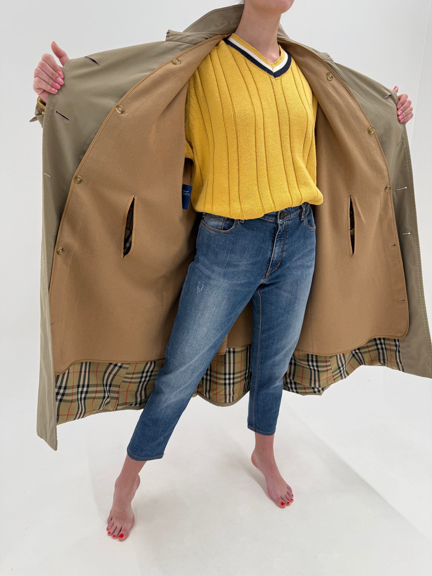 Trench vintage Burberry cu liner interior din lana detașabil pentru tranziție sezonieră