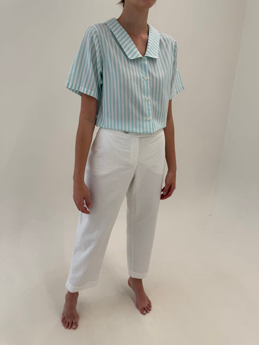 Pantaloni vintage din poplin deosebit de bumbac texturat cu dungi