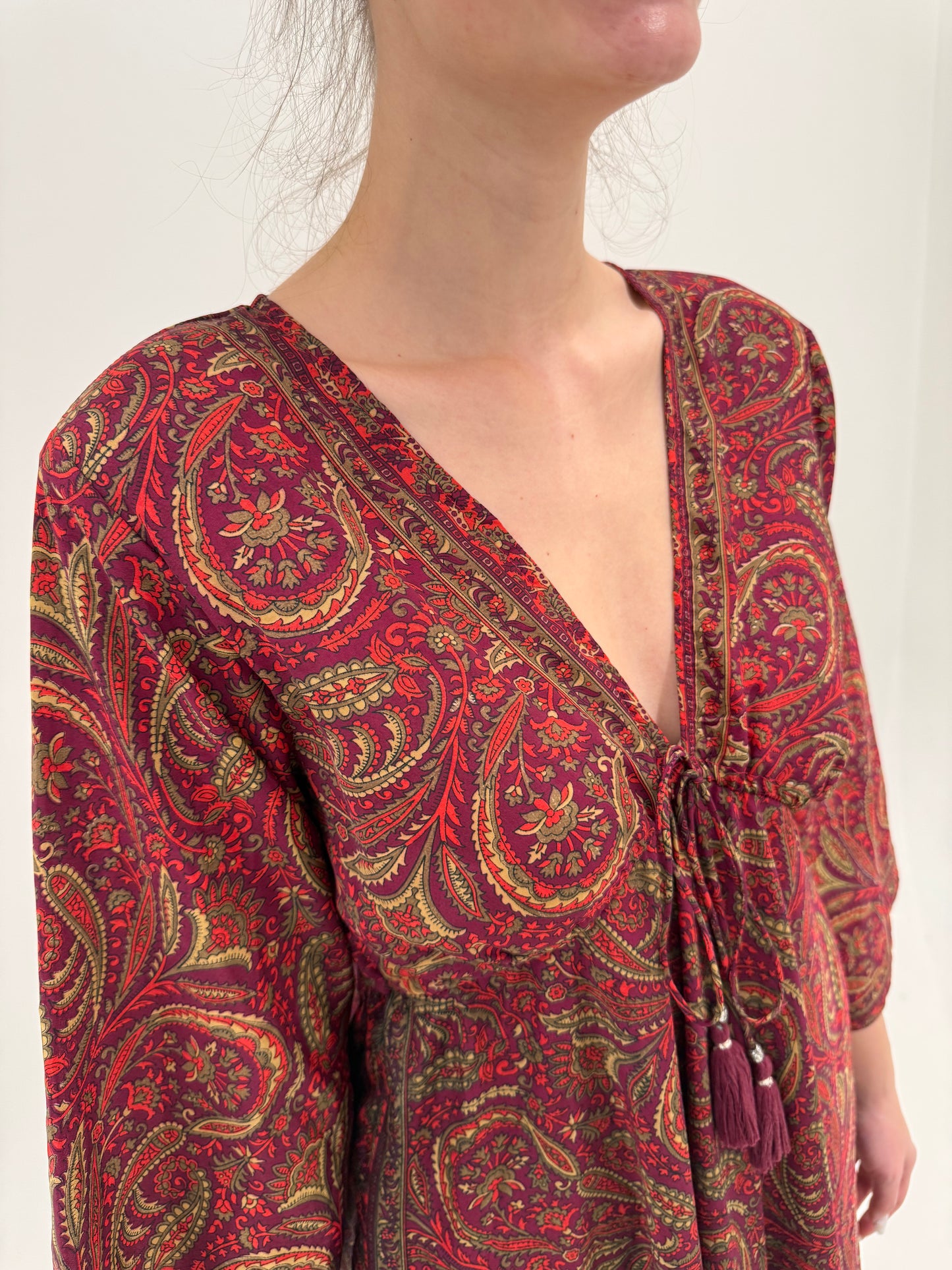 Rochie maxi boho cu print paisley 70% mătase naturală
